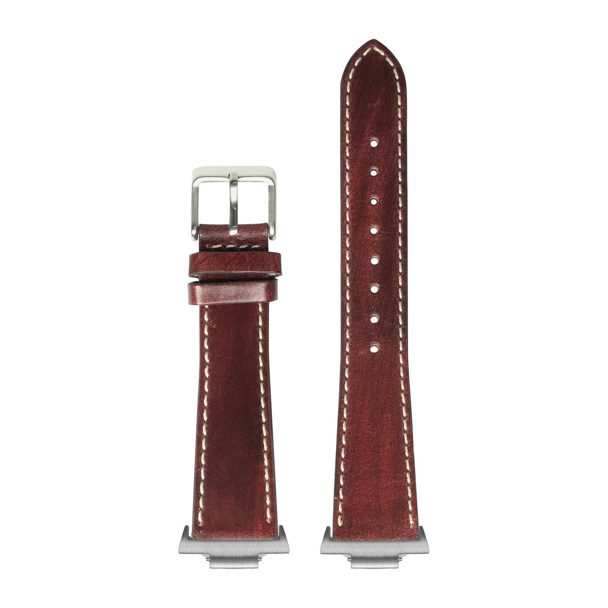 Vintage Leather - Smoked Brown | Contrast Stitching Silver with Strap Adapter for Tissot PRX 40