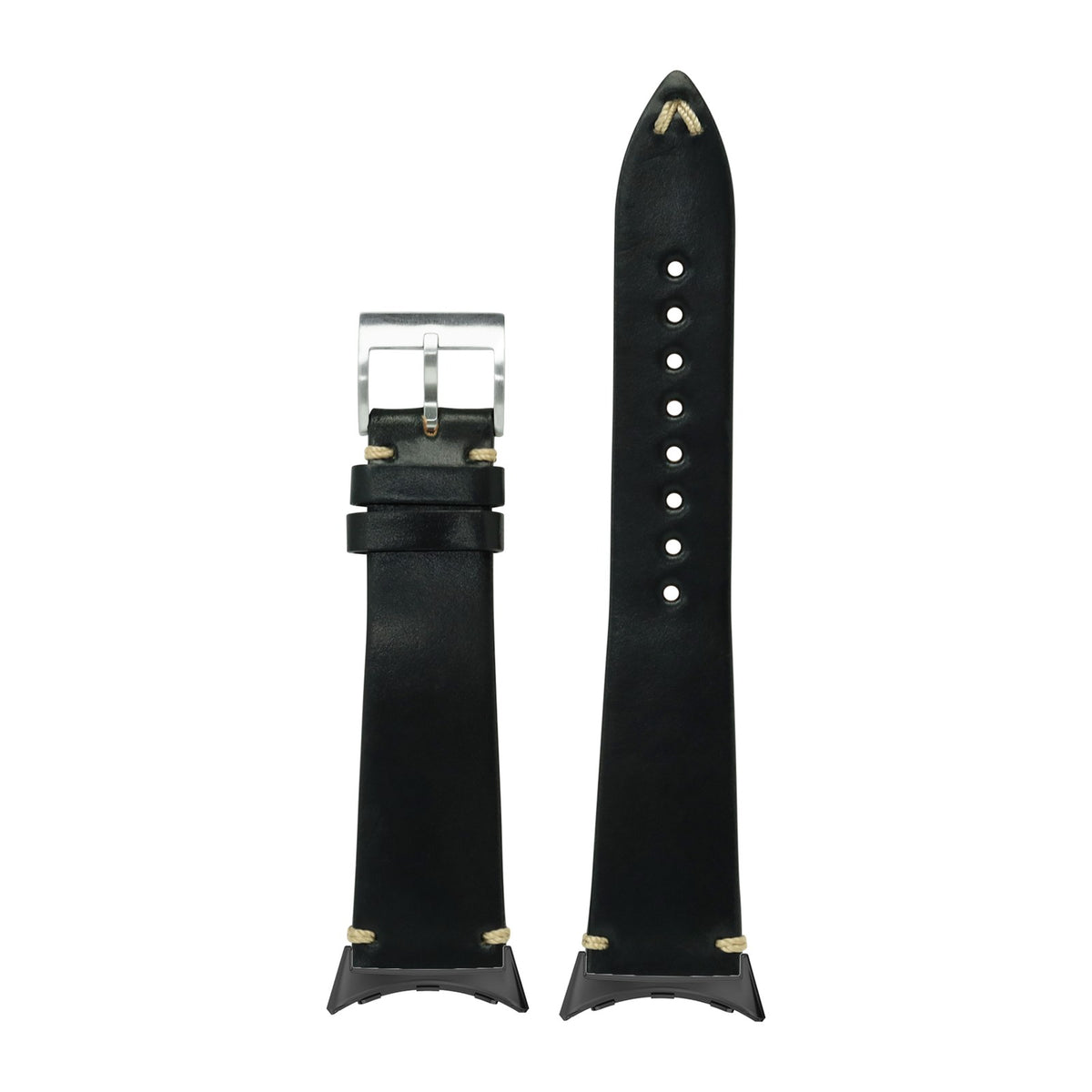Horween Shell Cordovan - Vintage - Black Black with Google Pixel Spring Bar Adapters - Wear Any 20mm Strap! for Pixel Watch 1-5 41mm