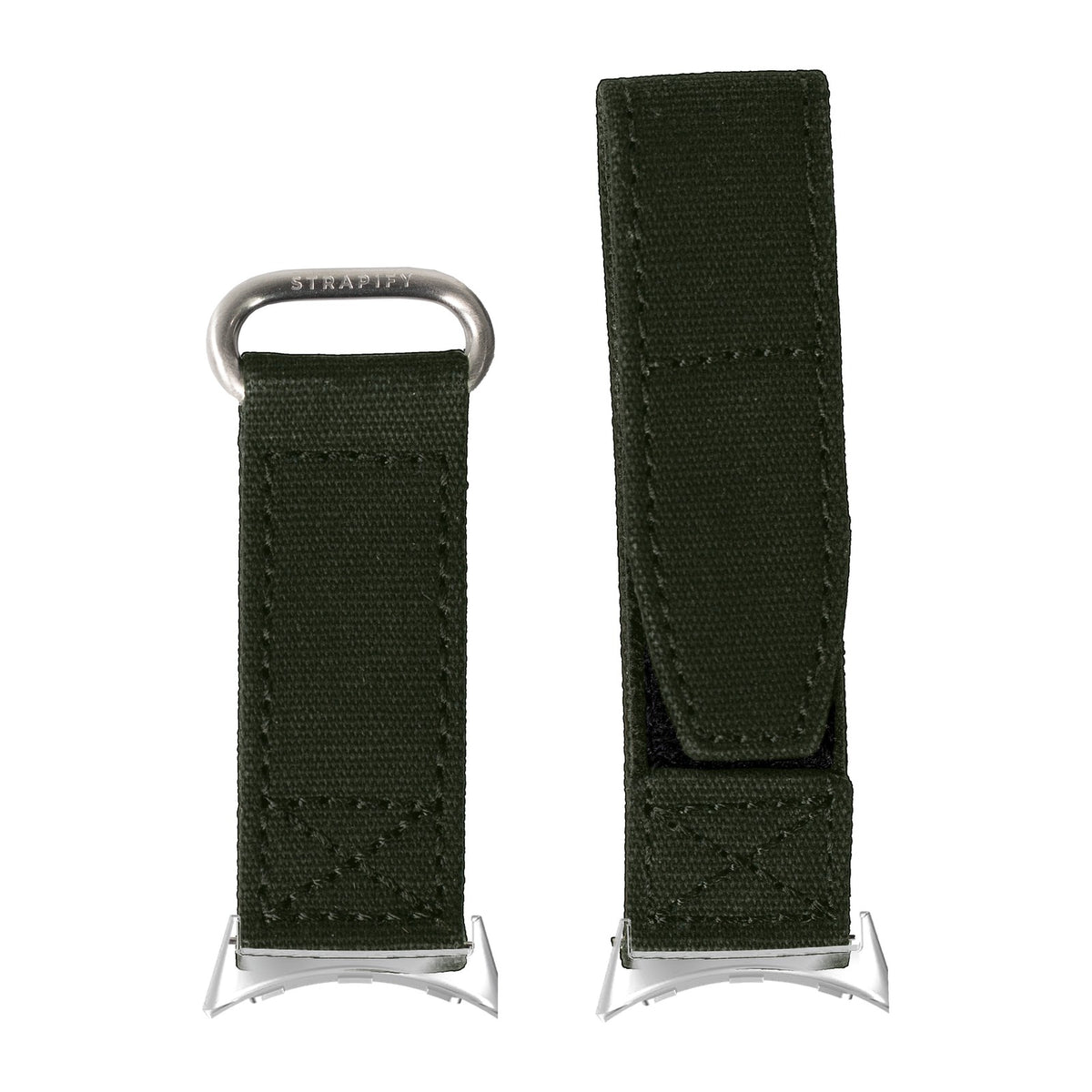 Military Velcro - Army Green Silver with Google Pixel Spring Bar Adapters - Wear Any 20mm Strap! for Pixel Watch 1-5 41mm