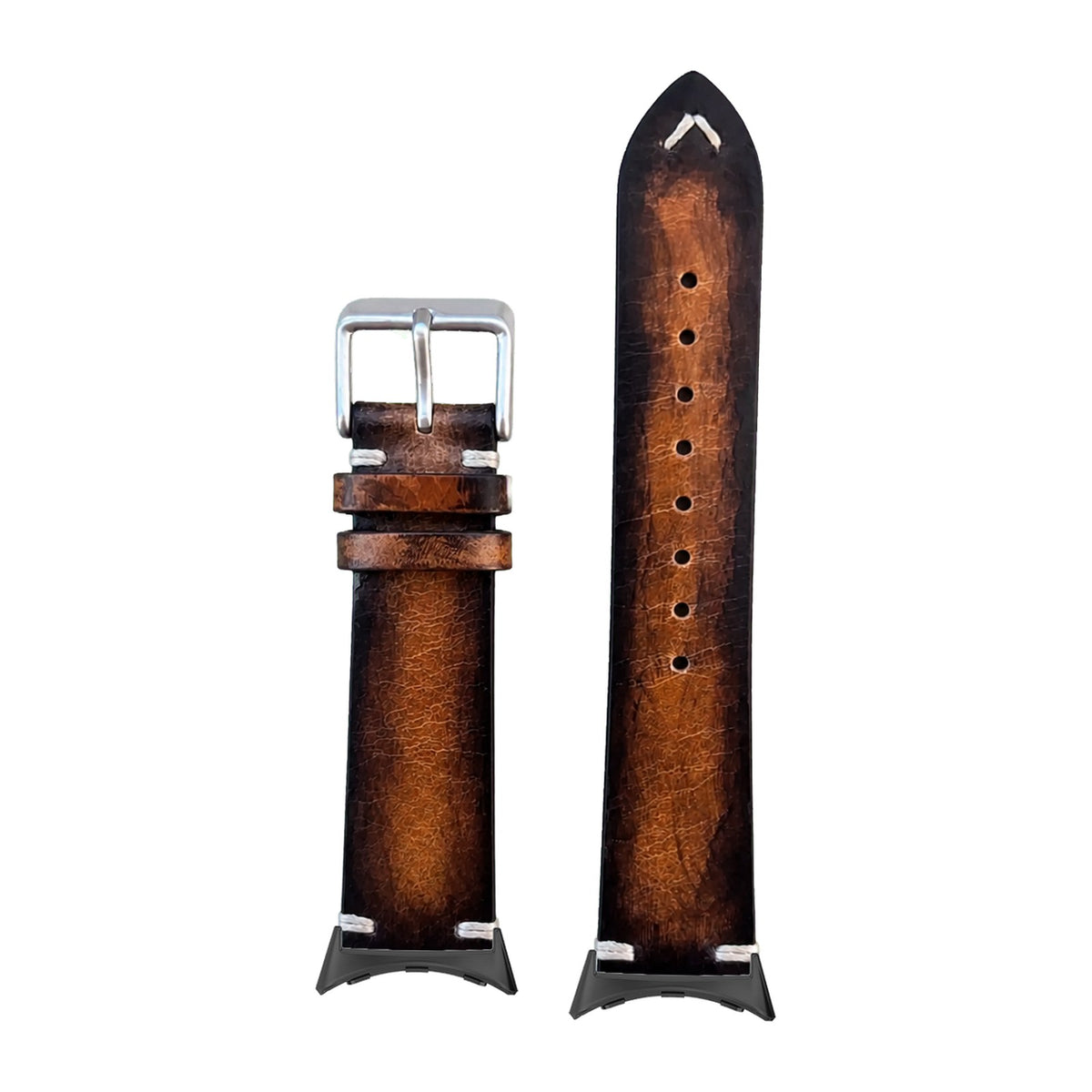 Vintage Knotted Leather - Smoked Brown Black with Google Pixel Spring Bar Adapters - Wear Any 20mm Strap! for Pixel Watch 1-5 41mm