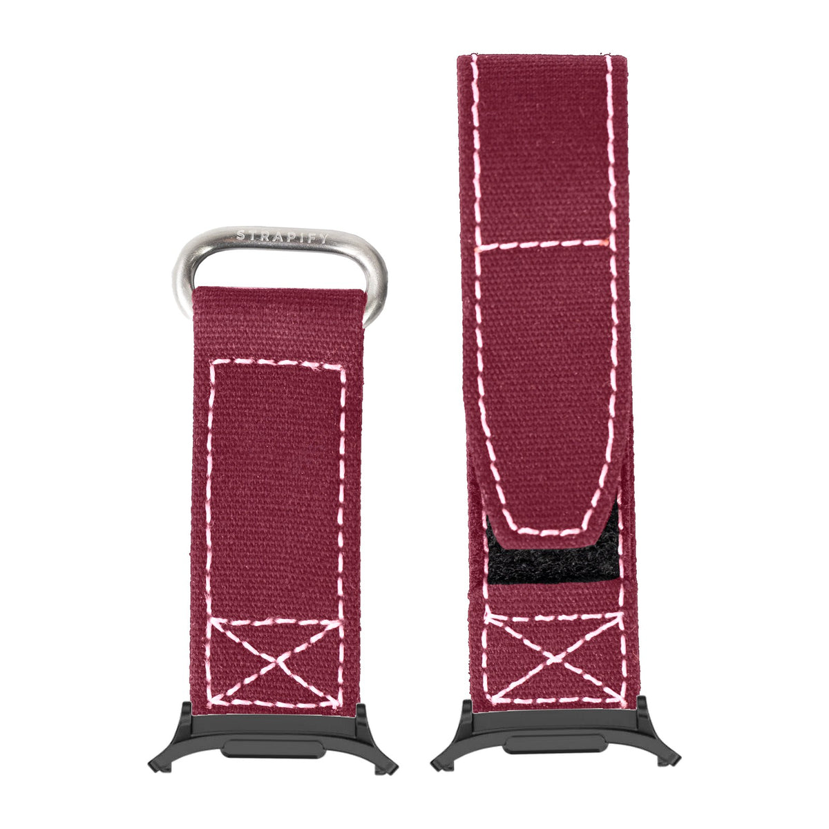 Military Velcro - Wine Red | White Stitching for the Galaxy Watch 8, 9 and Ultra with adapter fitted