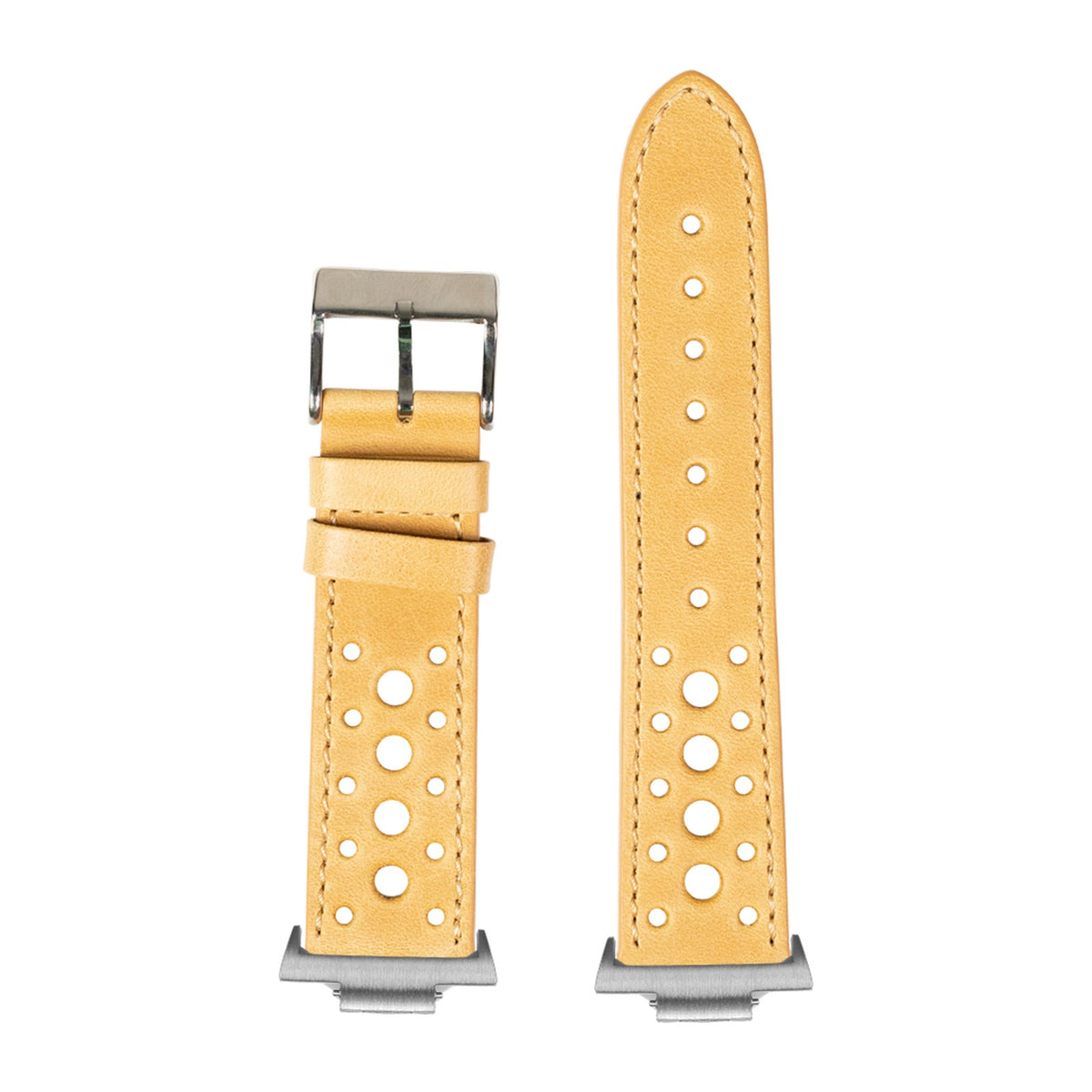 Leather - Daytona - Golden Brown Silver with Strap Adapter for Tissot PRX 40