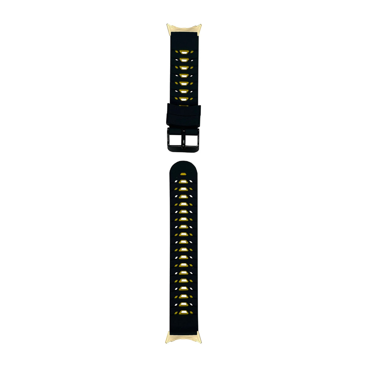 Flexi Silicone - Armour Black/Yellow Gold with Google Pixel Spring Bar Adapters - Wear Any 20mm Strap! for Pixel Watch 3-5 45mm