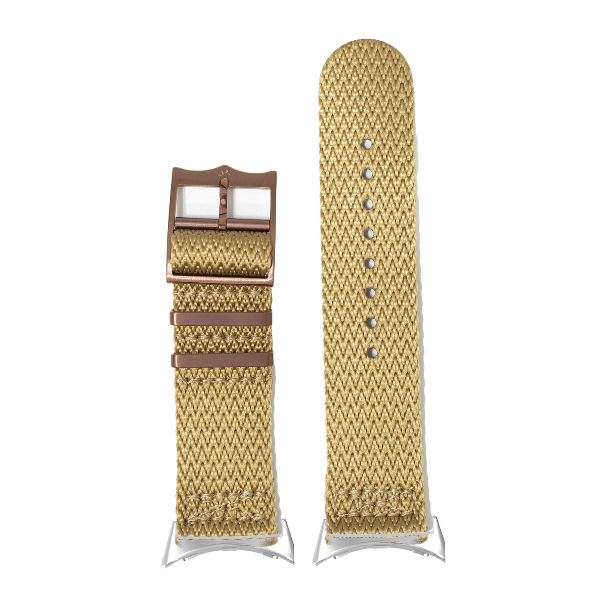 Sharktooth Militex - Wheat [Bronze Coloured Hardware] Silver with Google Pixel Spring Bar Adapters - Wear Any 20mm Strap! for Pixel Watch 3-5 45mm