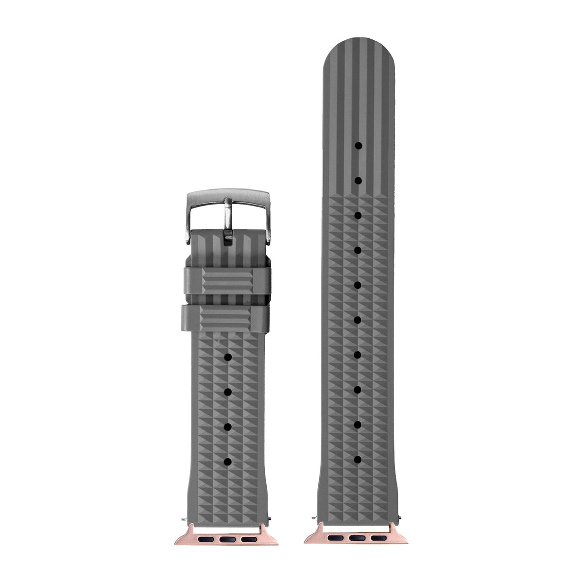 King Waffle FKM Rubber - Grey Rose Gold with Connecters - Spring Bar Type for Apple Watch