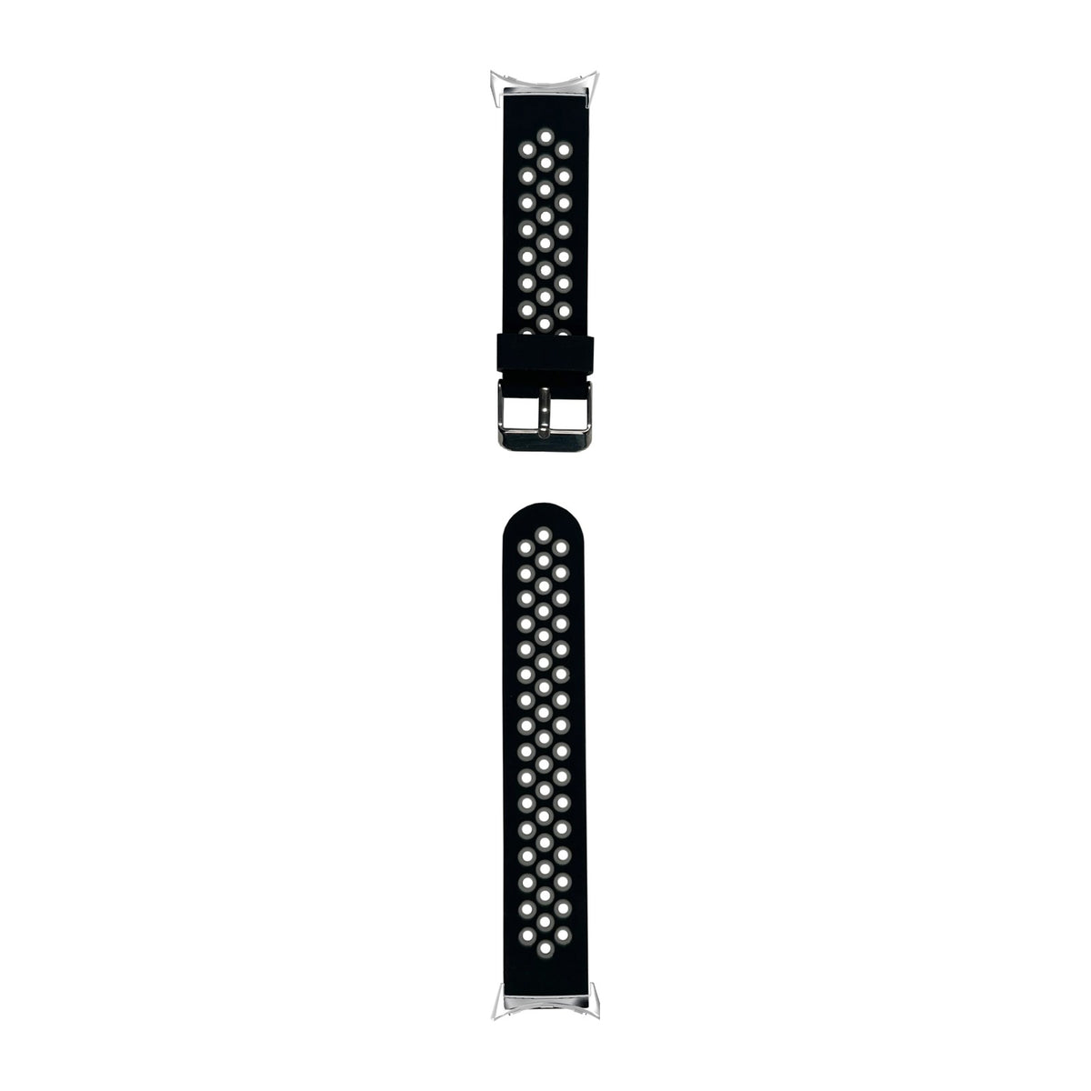 Flexi Sports Silicone Black/Grey Silver with Google Pixel Spring Bar Adapters - Wear Any 20mm Strap! for Pixel Watch 1-5 41mm