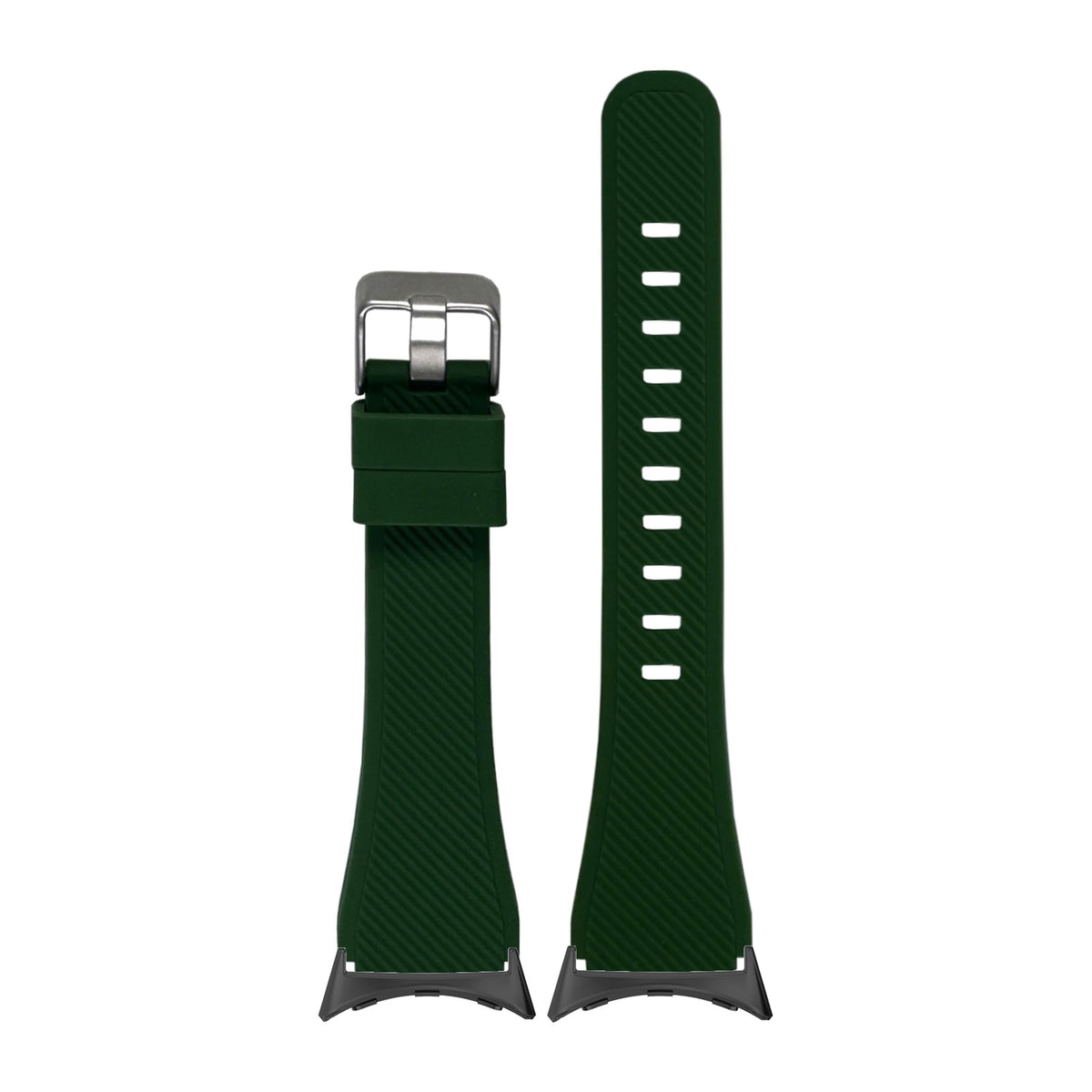 Flexi Silicone Forest Green Black with Google Pixel Spring Bar Adapters - Wear Any 20mm Strap! for Pixel Watch 3-5 45mm