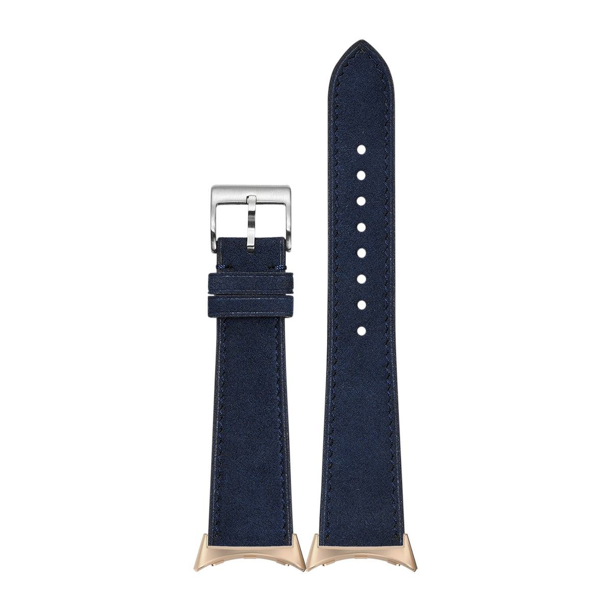 Alcantara Leather - Navy Blue Rose Gold with Google Pixel Spring Bar Adapters - Wear Any 20mm Strap! for Pixel Watch 1-5 41mm