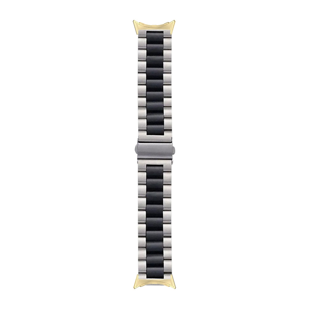 Steel Bracelet Gold with Deployant Clasp - Silver/Black with Google Pixel Spring Bar Adapters - Wear Any 20mm Strap! for Pixel Watch 3-5 45mm