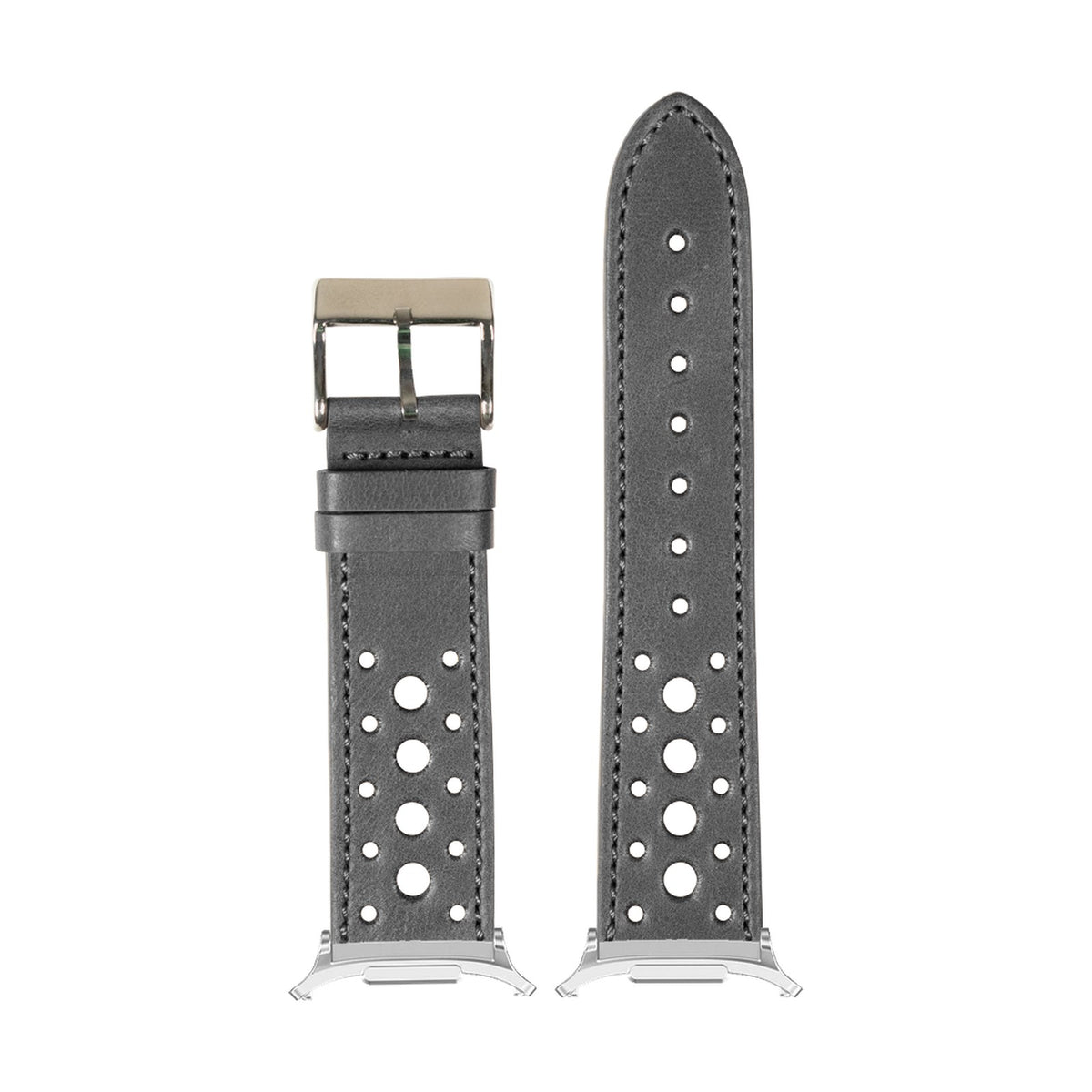Leather - Daytona - Black Silver with Strap Adapter for Galaxy Watch 8-9/Ultra