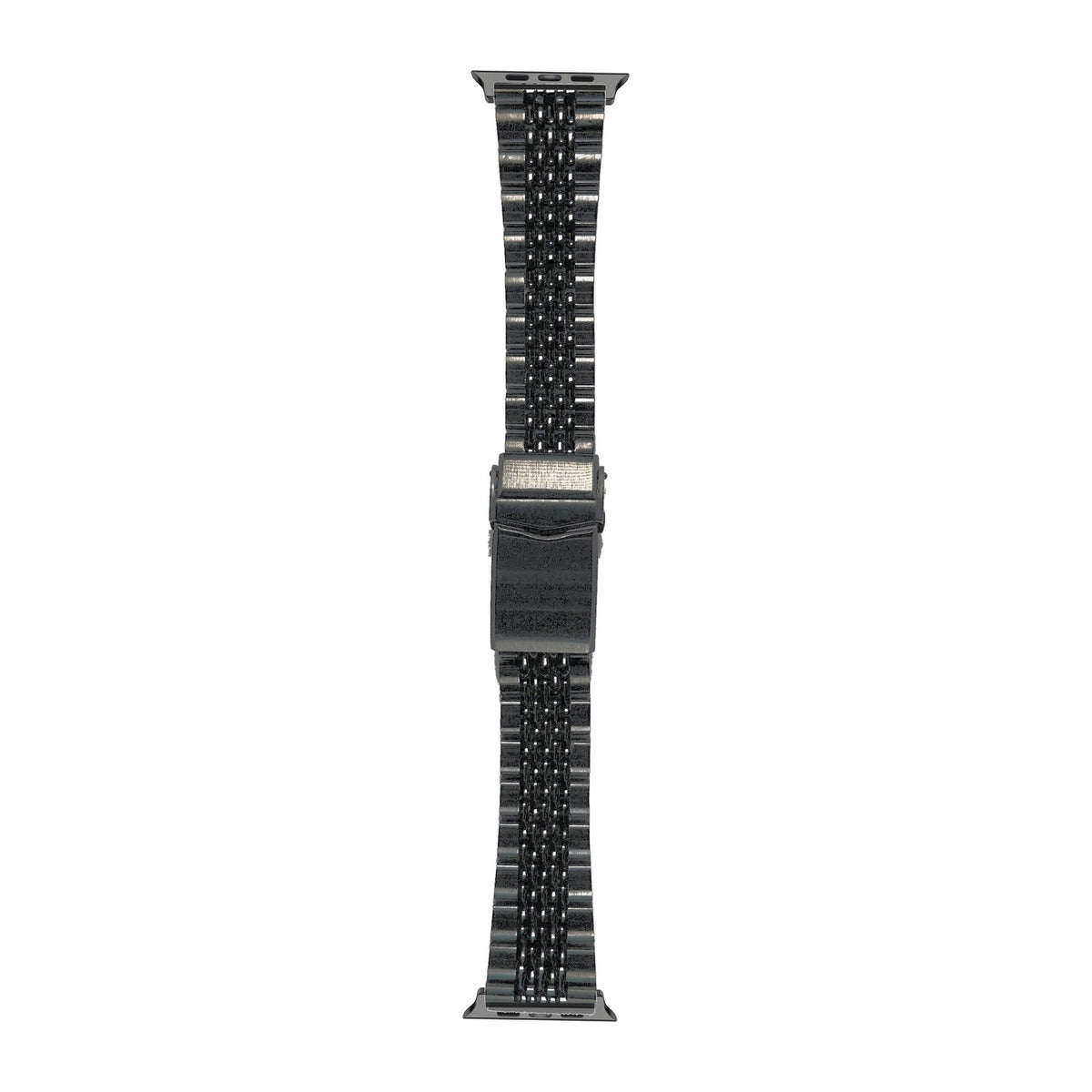 Black Goma BOR Steel Bracelet Black with V-Clasp DLC Coated with Connecters - Spring Bar Type for Apple Watch