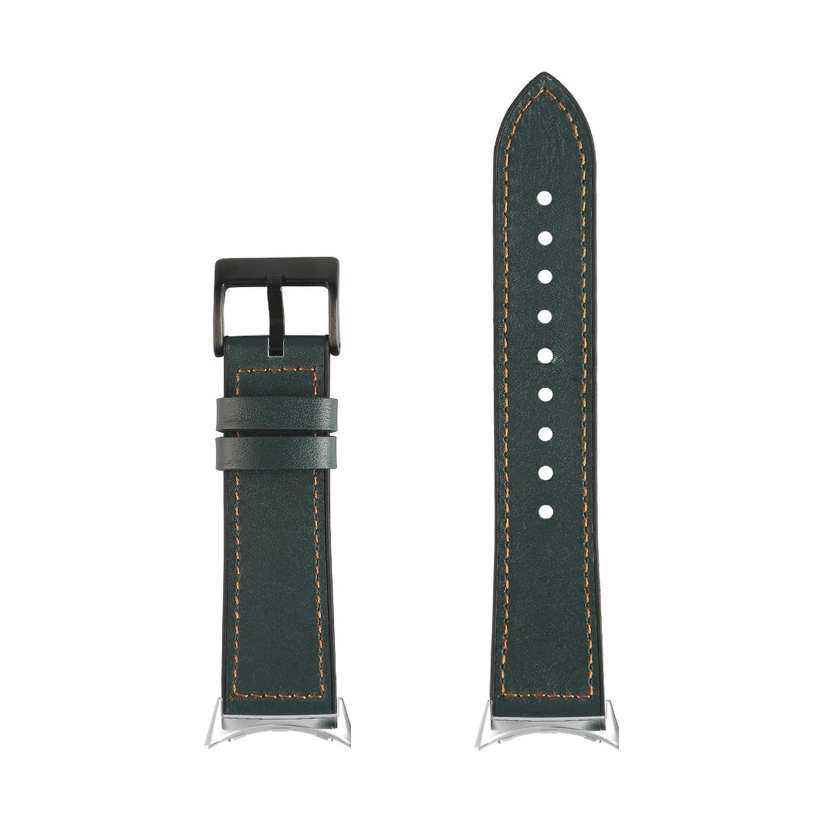 Leather Hybrid - Forest Green Silver with Google Pixel Spring Bar Adapters - Wear Any 20mm Strap! for Pixel Watch 3-5 45mm