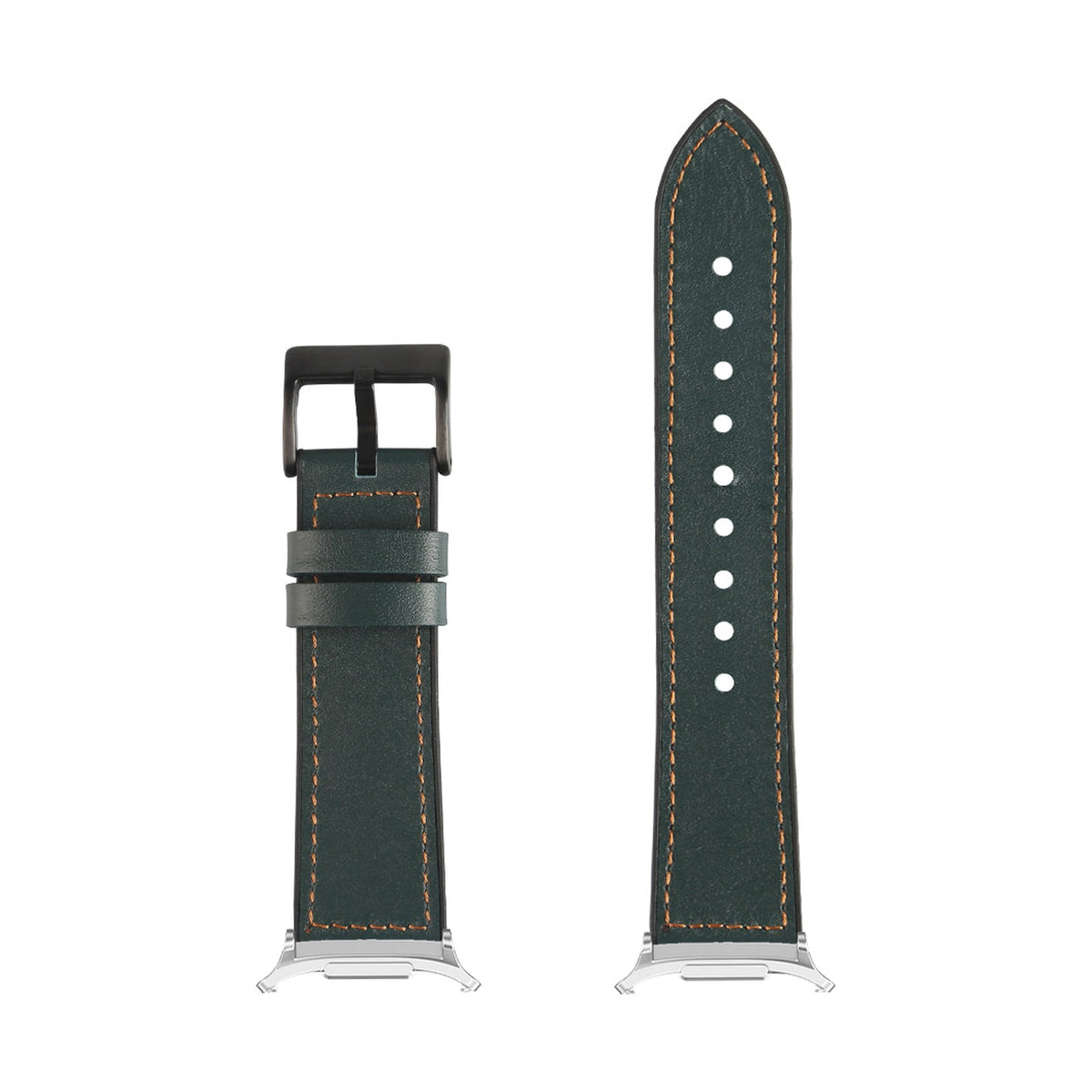 Leather Hybrid - Forest Green Silver with Strap Adapter for Galaxy Watch 8-9/Ultra