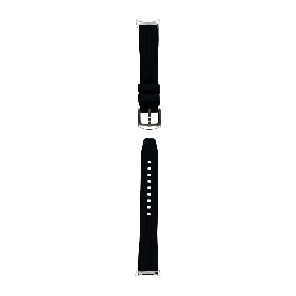 Large Silicone - Black Silver with Google Pixel Spring Bar Adapters - Wear Any 20mm Strap! for Pixel Watch 3-5 45mm