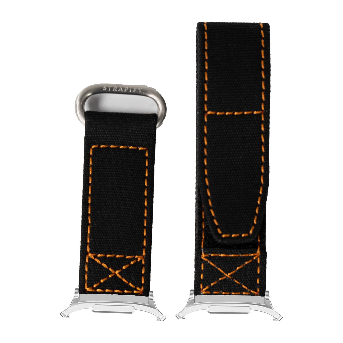 Military Velcro - Black/Orange Silver with Strap Adapter for Galaxy Watch 8-9/Ultra