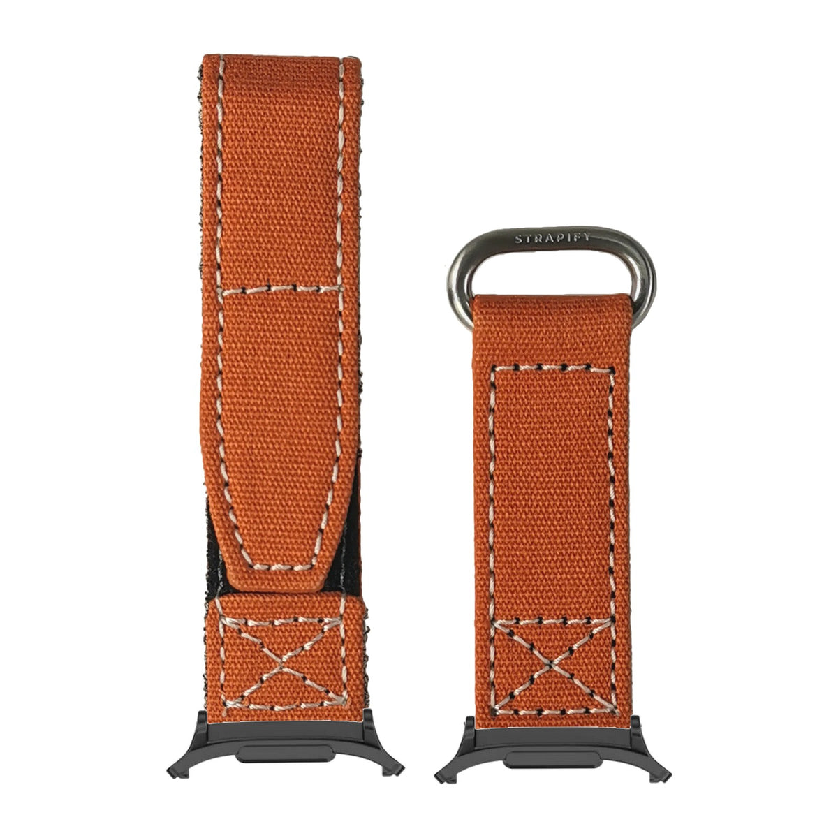 Military Velcro - Orange | White Stitching Black with Strap Adapter for Galaxy Watch 8-9/Ultra