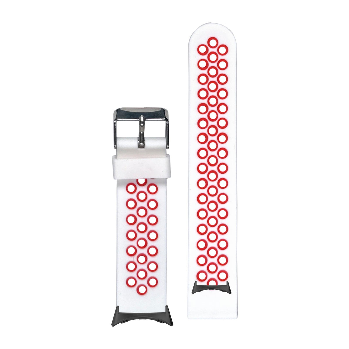 Flexi Sports Silicone White/Red Black with Google Pixel Spring Bar Adapters - Wear Any 20mm Strap! for Pixel Watch 3-5 45mm