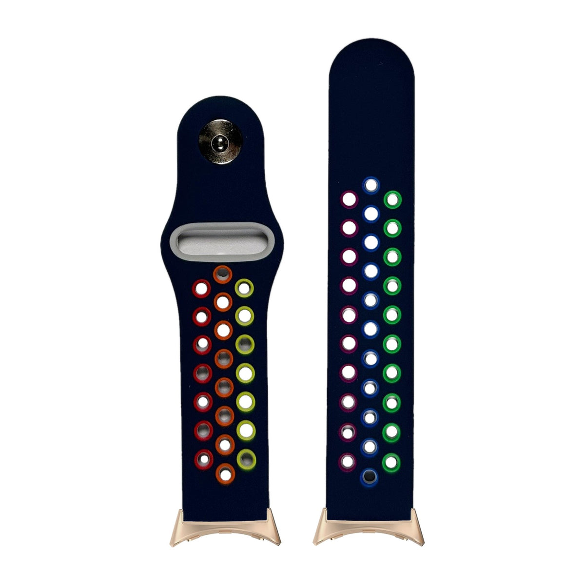 Rainbow Sports Silicone Midnight Blue Rose Gold with Google Pixel Spring Bar Adapters - Wear Any 20mm Strap! for Pixel Watch 1-5 41mm