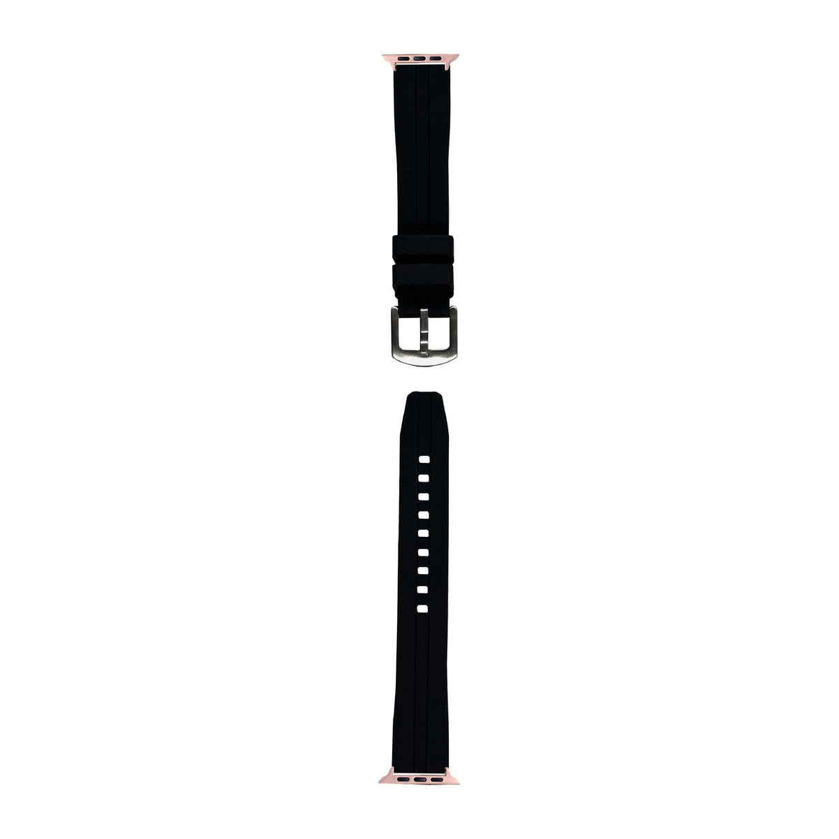 Large Silicone - Black Rose Gold with Connecters - Spring Bar Type for Apple Watch