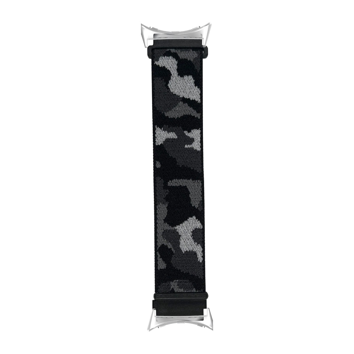 Sports Loop (Velcro) - Army Camo Black Silver with Google Pixel Spring Bar Adapters - Wear Any 20mm Strap! for Pixel Watch 3-5 45mm