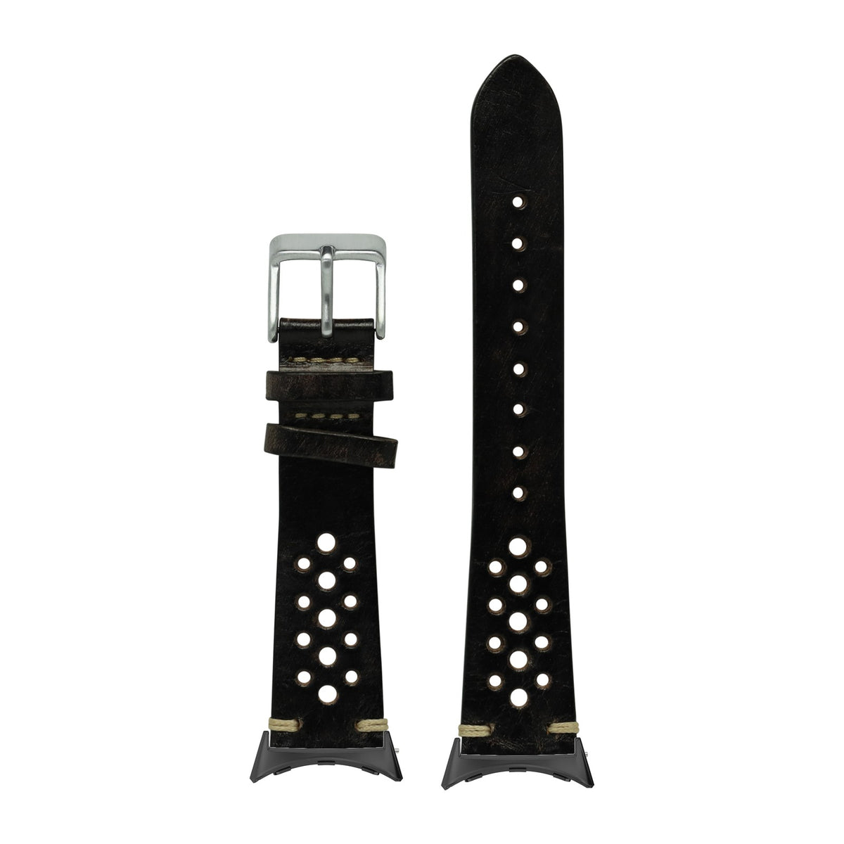 Vintage Rally Leather - Smoked Black Black with Google Pixel Spring Bar Adapters - Wear Any 20mm Strap! for Pixel Watch 3-5 45mm