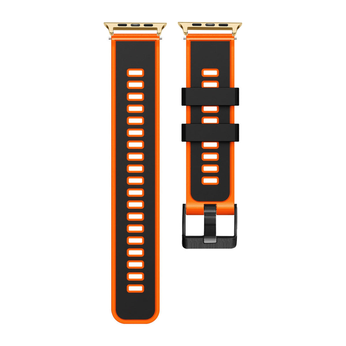 Two Tone Silicone Black / Orange Gold with Black Hardware with Connecters - Spring Bar Type for Apple Watch