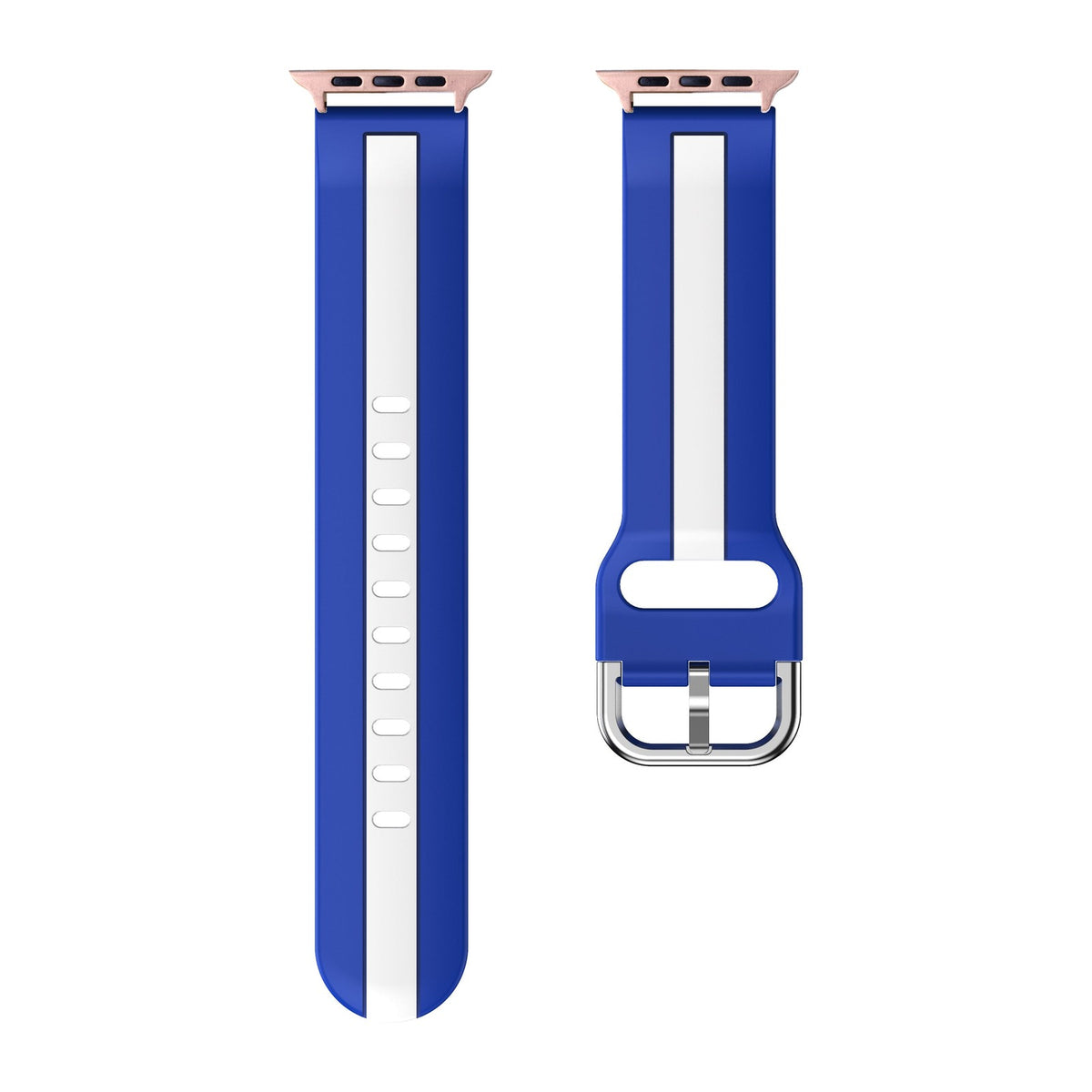 Striped Silicone Blue / White Rose Gold with Connecters - Spring Bar Type for Apple Watch