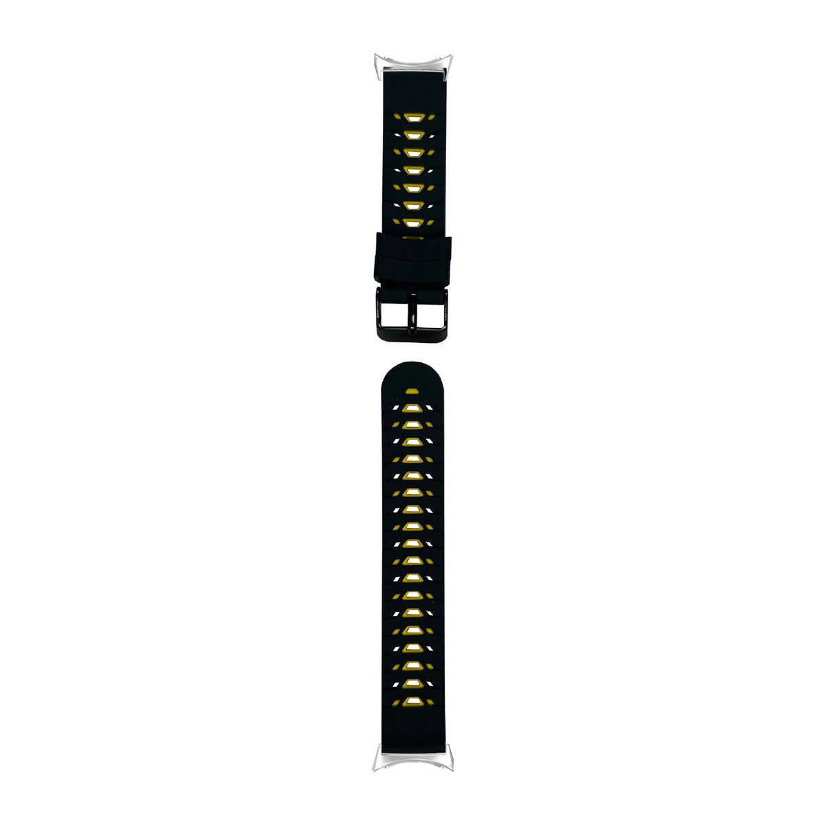 Flexi Silicone - Armour Black/Yellow Silver with Google Pixel Spring Bar Adapters - Wear Any 20mm Strap! for Pixel Watch 3-5 45mm