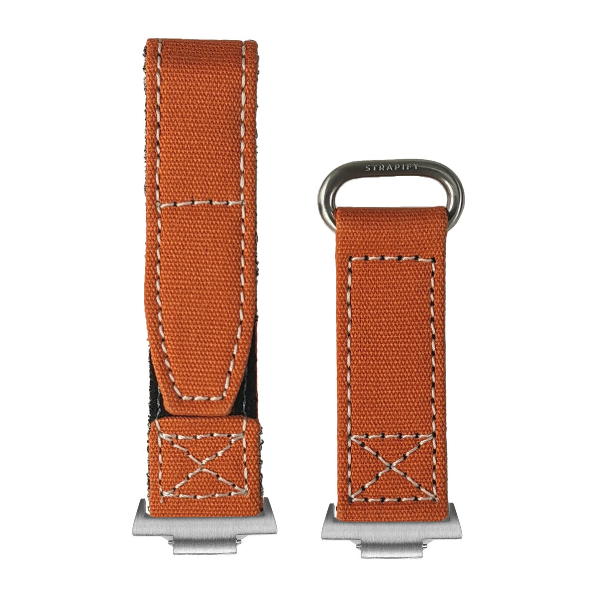 Military Velcro - Orange | White Stitching Silver with Strap Adapter for Tissot PRX 40