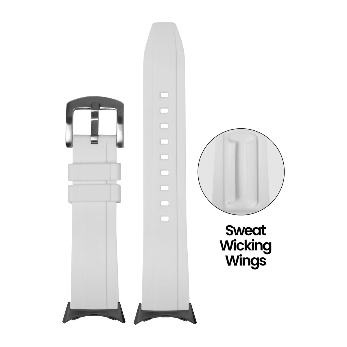 Kingston FKM Rubber - Ice White Black with Google Pixel Spring Bar Adapters - Wear Any 20mm Strap! for Pixel Watch 3-5 45mm