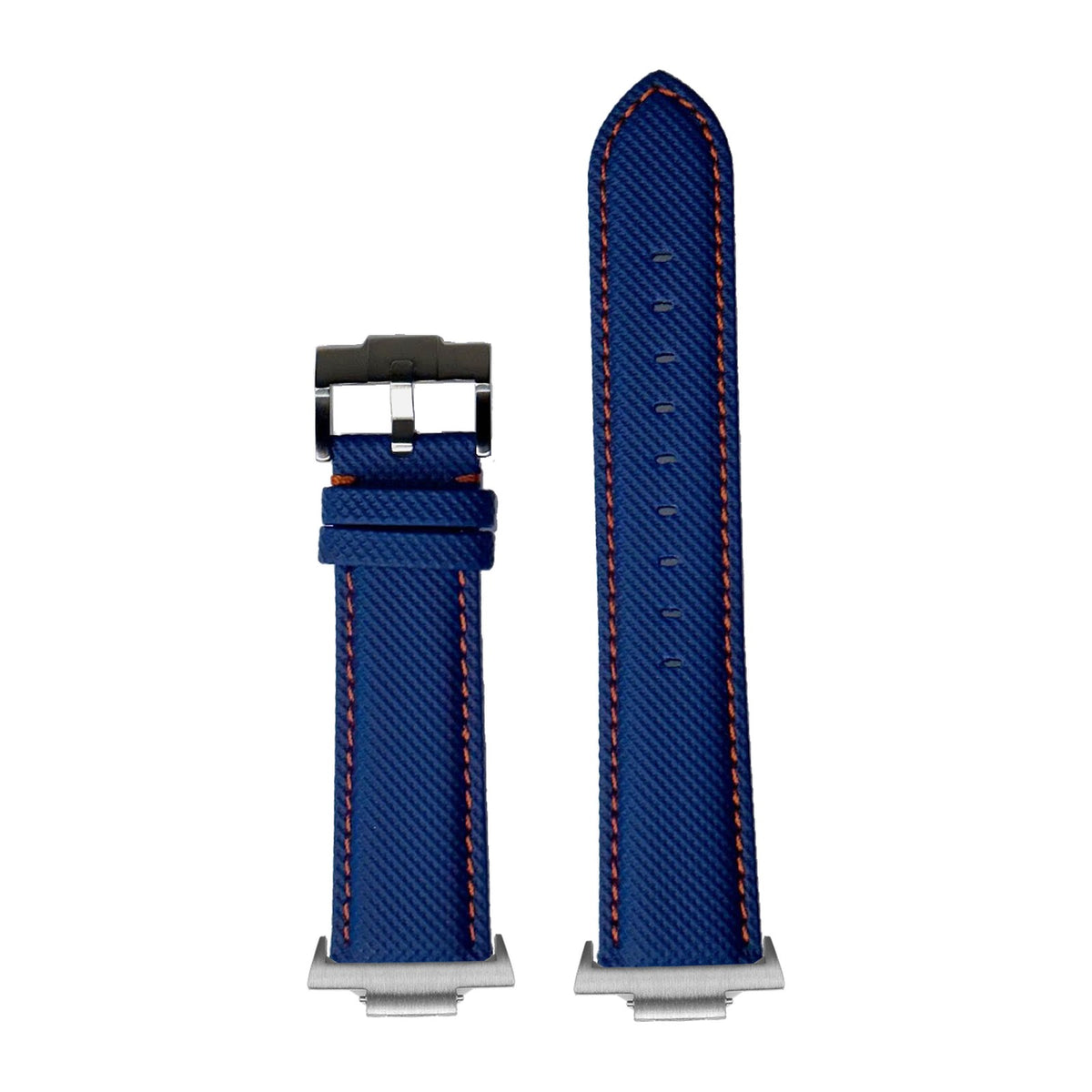 Sailcloth - Electric Blue | Orange Stitching Silver with Strap Adapter for Tissot PRX 40