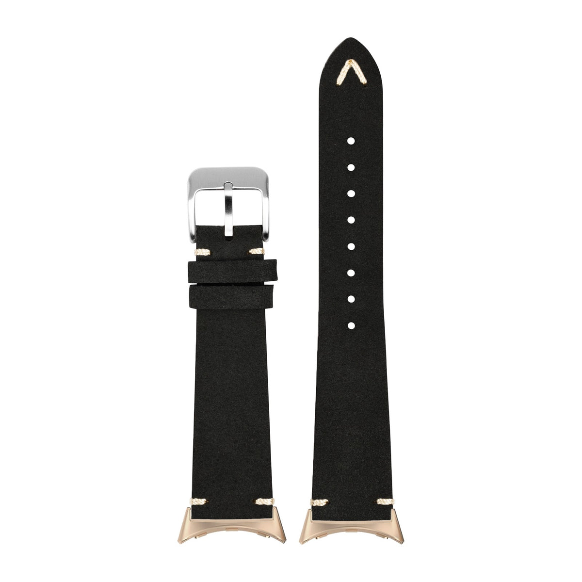 Suede Leather Black Rose Gold with Google Pixel Spring Bar Adapters - Wear Any 20mm Strap! for Pixel Watch 3-5 45mm