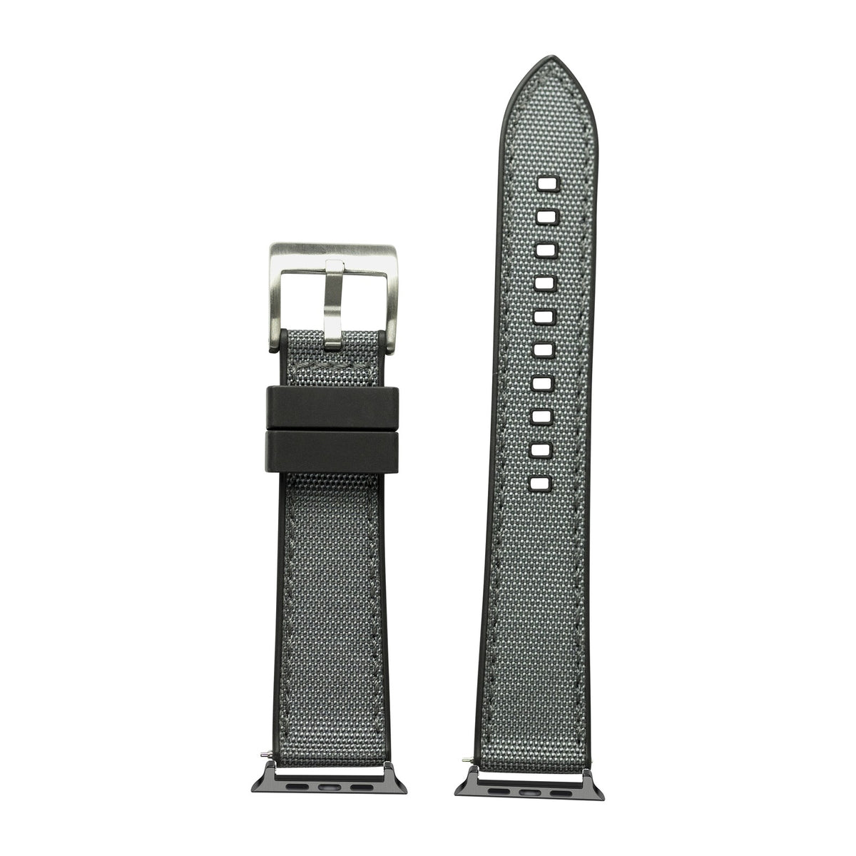 Sailcloth & FKM Rubber Hybrid Dark Grey Black with Connecters - Spring Bar Type for Apple Watch