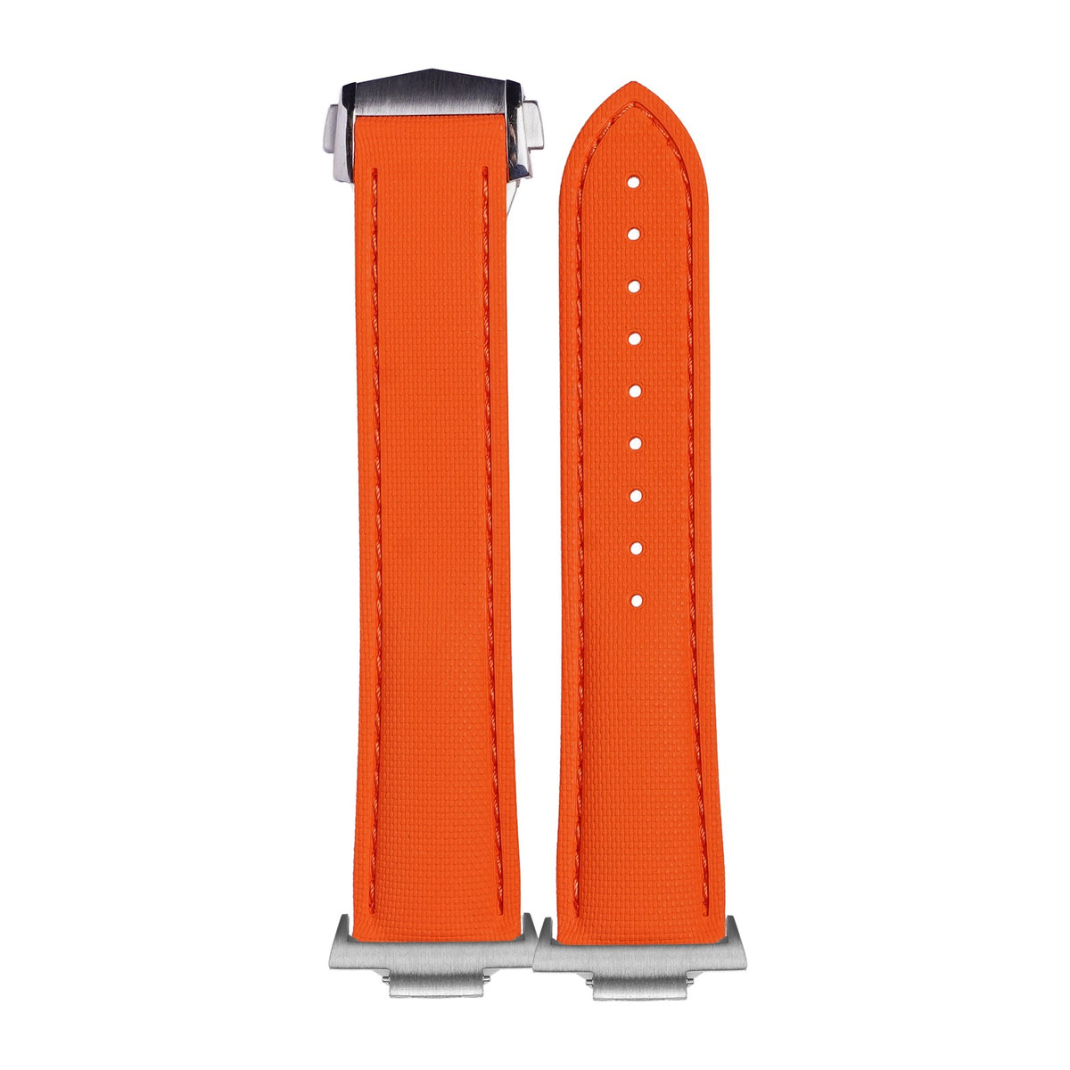 Textured FKM Rubber Orange Silver with Strap Adapter for Tissot PRX 40