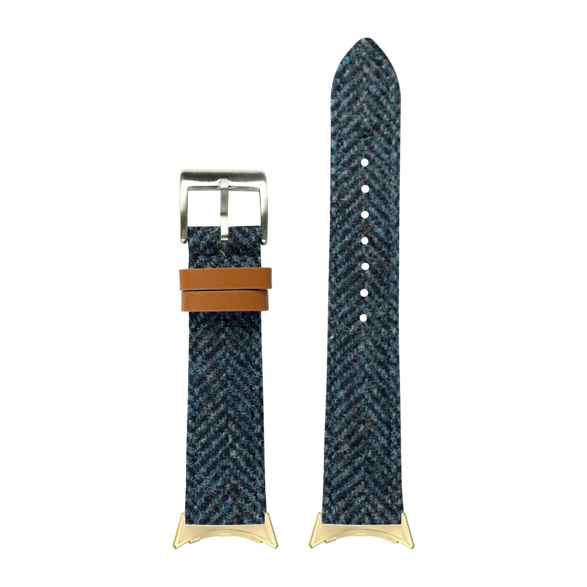 Harris Tweed® Herringbone - Blue Gold with Google Pixel Spring Bar Adapters - Wear Any 20mm Strap! for Pixel Watch 1-5 41mm