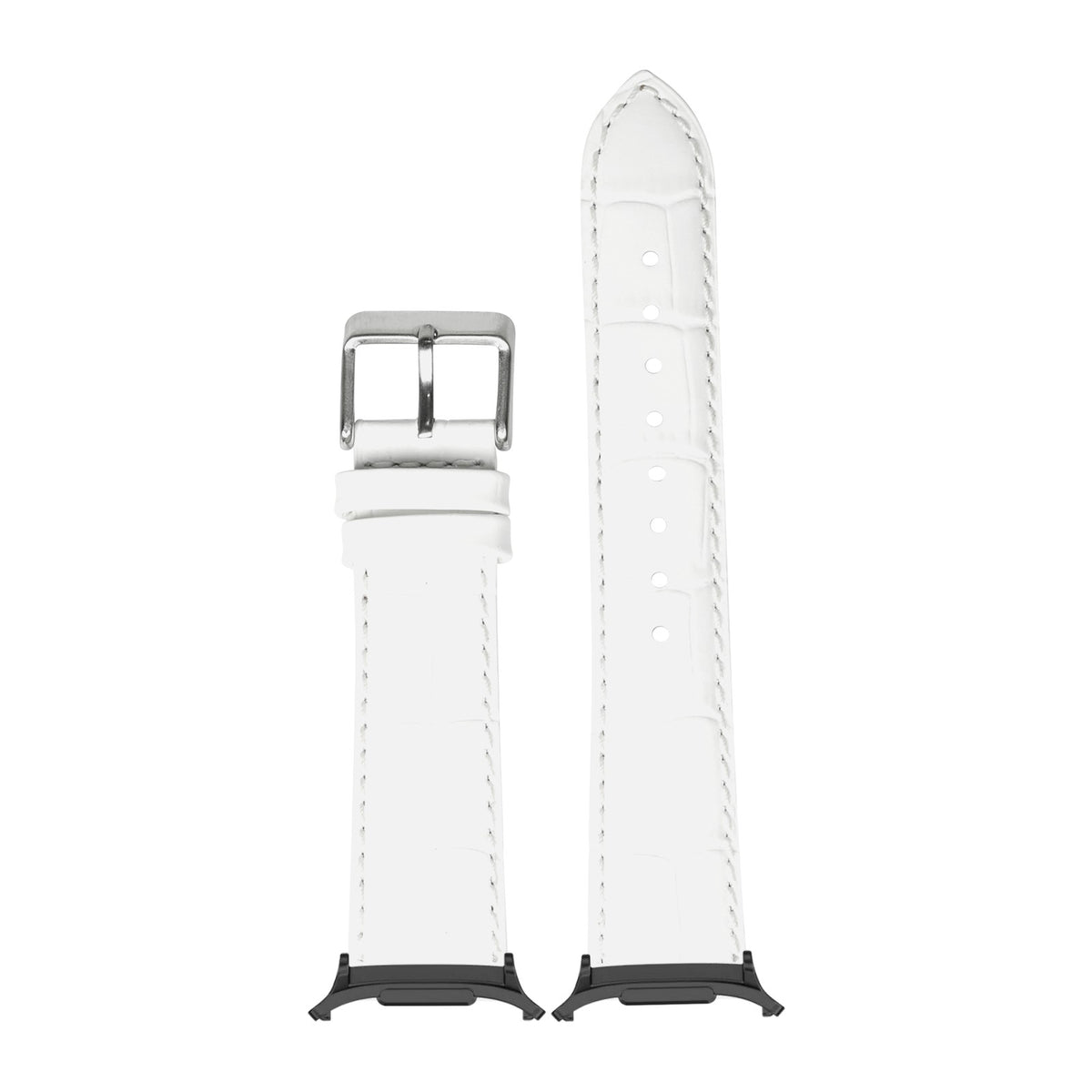 Alligator Leather - White Black with Strap Adapter for Galaxy Watch 8-9/Ultra