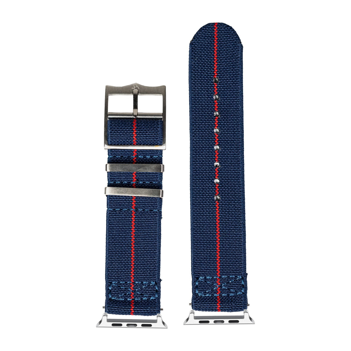 ElastoFlex - Navy Blue/Red Silver with Connecters - Spring Bar Type for Apple Watch