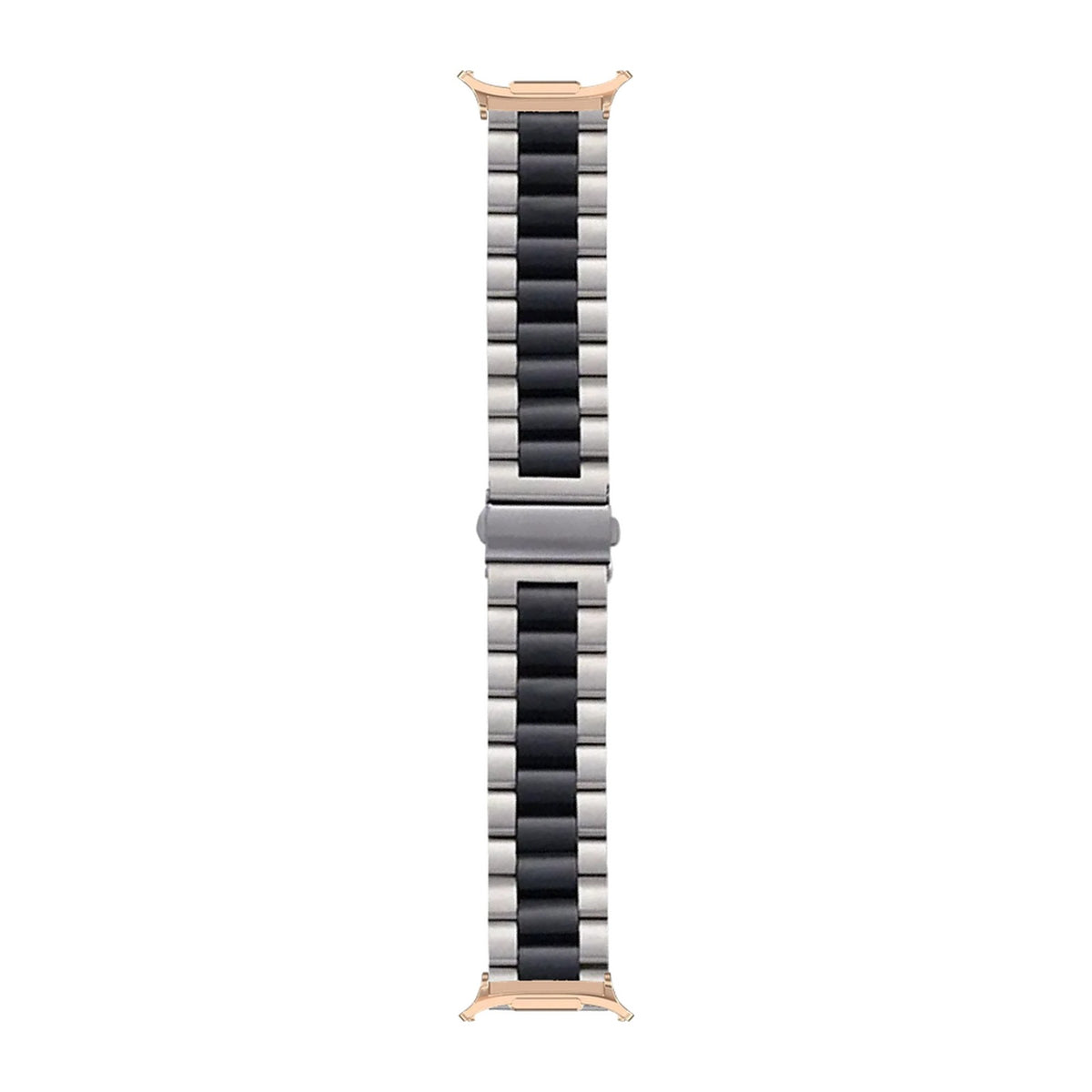 Steel Bracelet Rose Gold with Deployant Clasp - Silver/Black with Strap Adapter for Galaxy Watch 8-9/Ultra