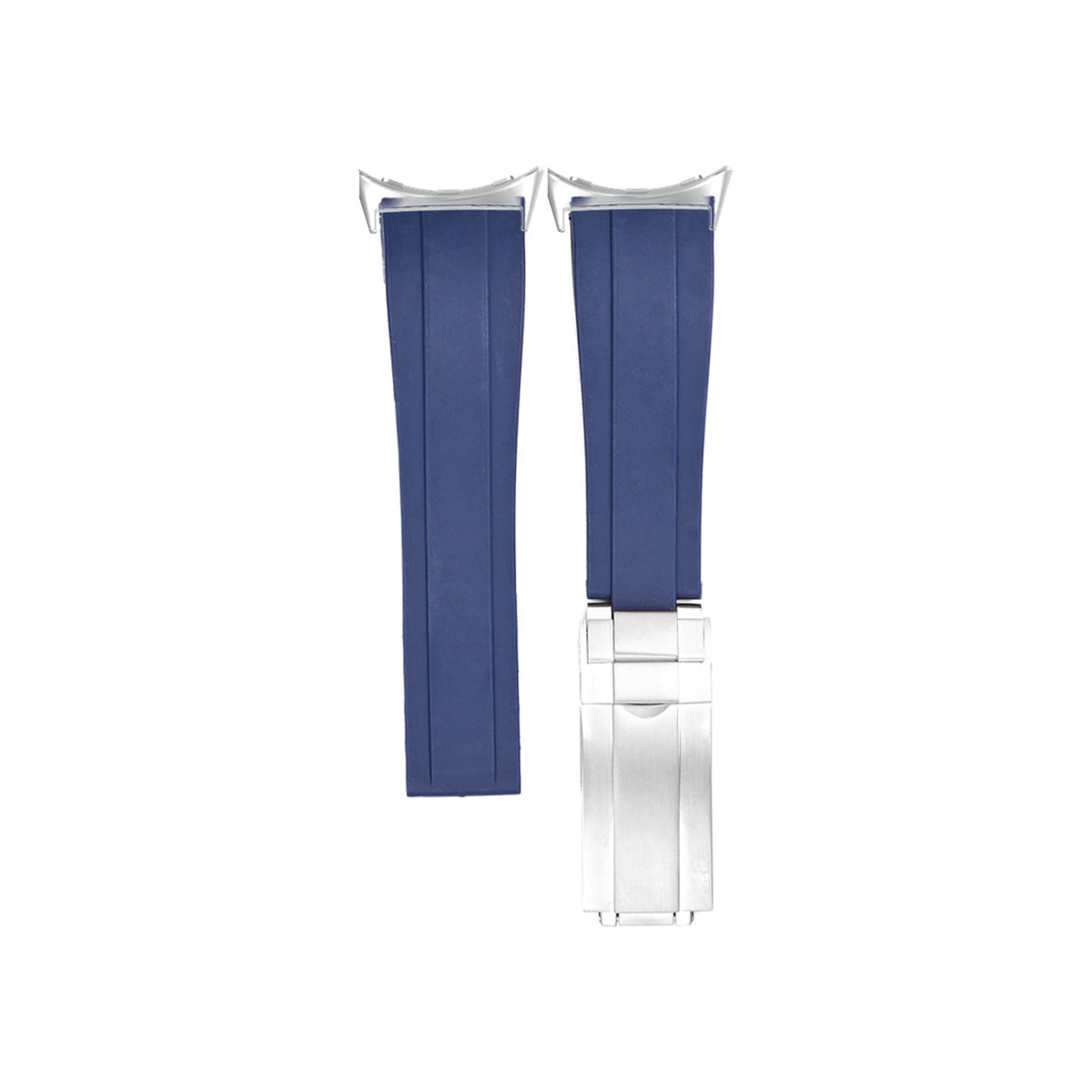 Vulcanised Rubber Silver with Oyster Clasp - Navy Blue with Google Pixel Spring Bar Adapters - Wear Any 20mm Strap! for Pixel Watch 3-5 45mm