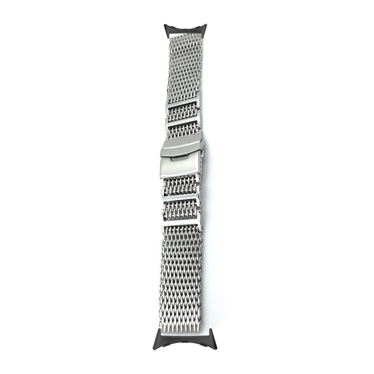 Shark Mesh Bracelet - Folding Deployant Clasp - Silver Black with Google Pixel Spring Bar Adapters - Wear Any 20mm Strap! for Pixel Watch 1-5 41mm