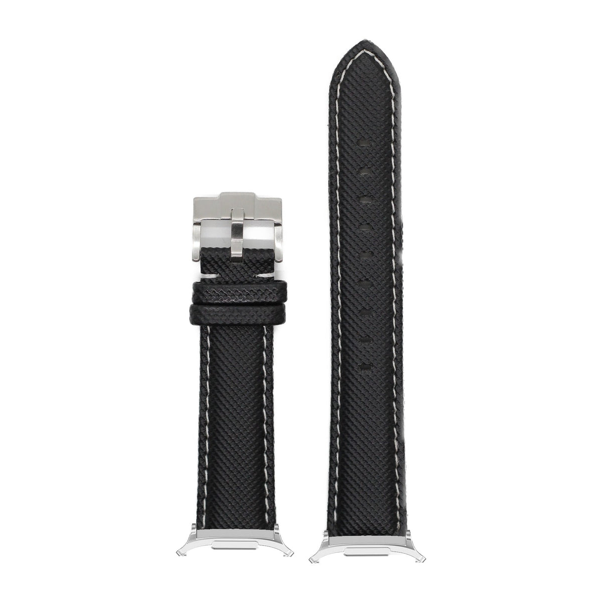 Sailcloth - Black | White Stitching Silver with Strap Adapter for Galaxy Watch 8-9/Ultra