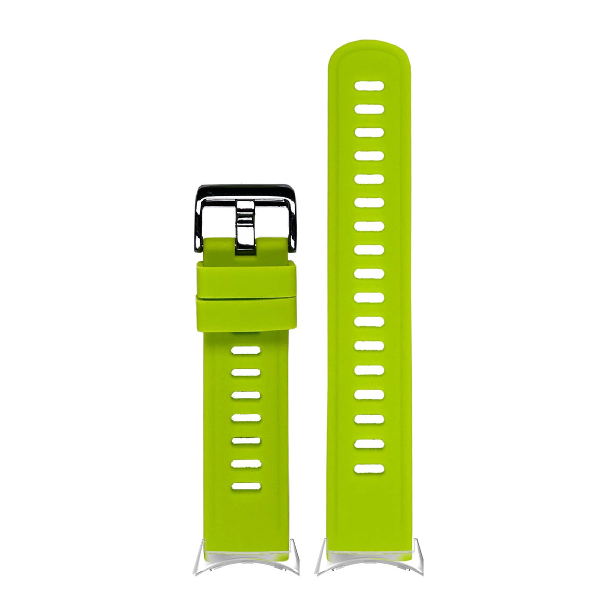 Flexi Silicone 3 Lime Green Silver with Black Hardware with Google Pixel Spring Bar Adapters - Wear Any 20mm Strap! for Pixel Watch 1-5 41mm