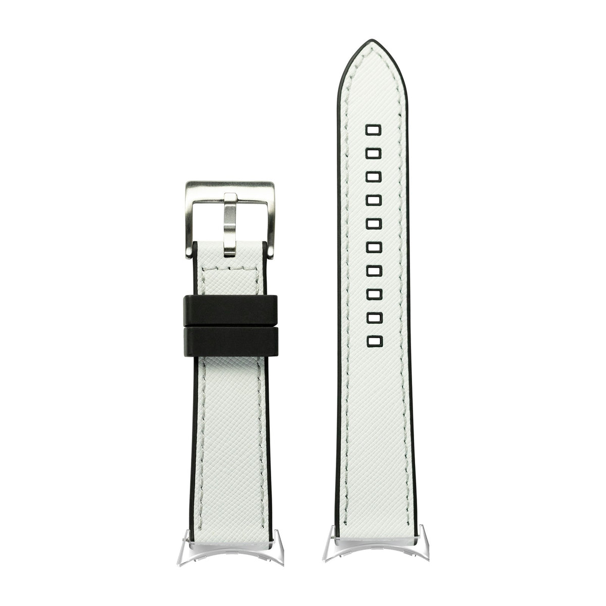 Saffiano Leather & FKM Rubber Hybrid White Silver with Google Pixel Spring Bar Adapters - Wear Any 20mm Strap! for Pixel Watch 1-5 41mm