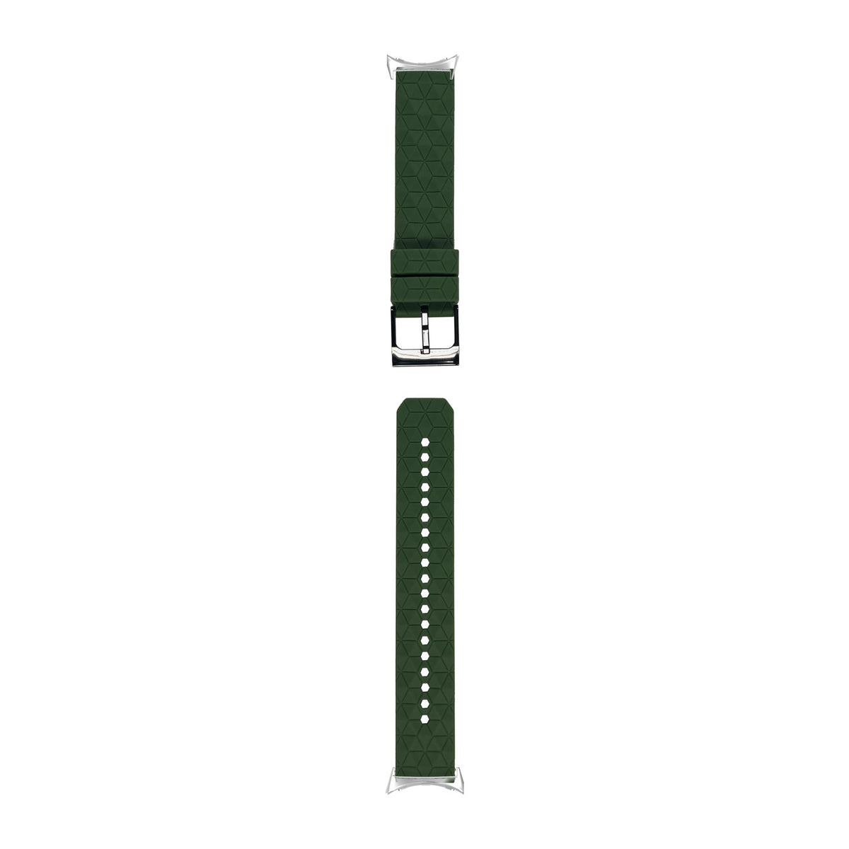 Prism Silicone [Black Hardware] Army Green Silver with Google Pixel Spring Bar Adapters - Wear Any 20mm Strap! for Pixel Watch 1-5 41mm