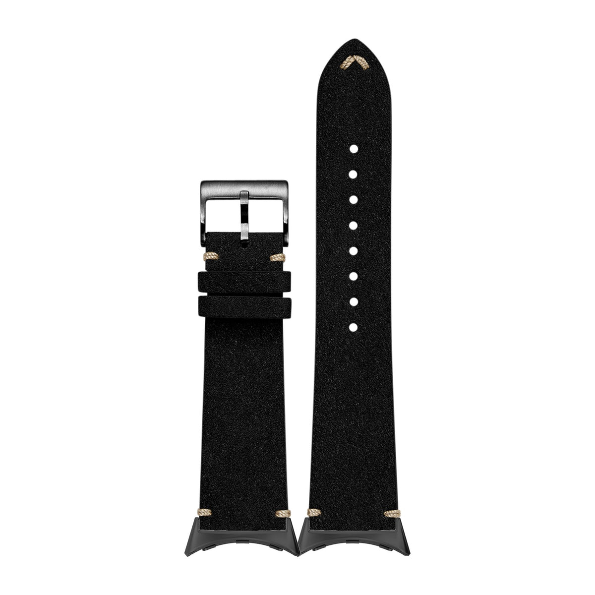 Alcantara Leather - Vintage - Black with Google Pixel Spring Bar Adapters - Wear Any 20mm Strap! for Pixel Watch 1-5 41mm