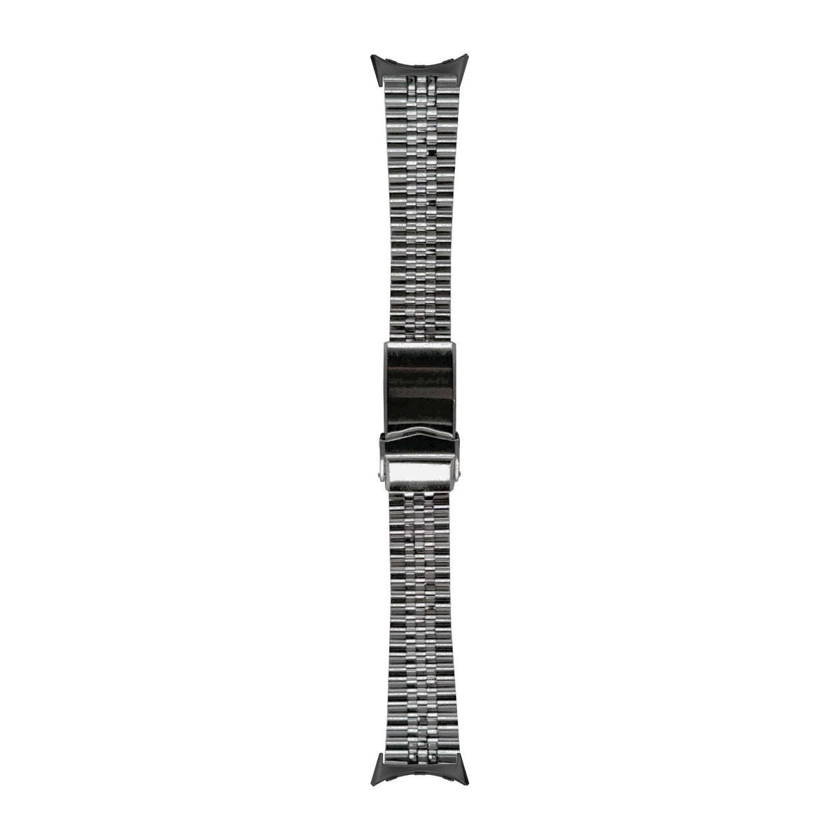 [Pixel Watch 1-5 41mm] Super-Jub II Steel Bracelet with V-Clasp - Black with None adapters attached, flat lay