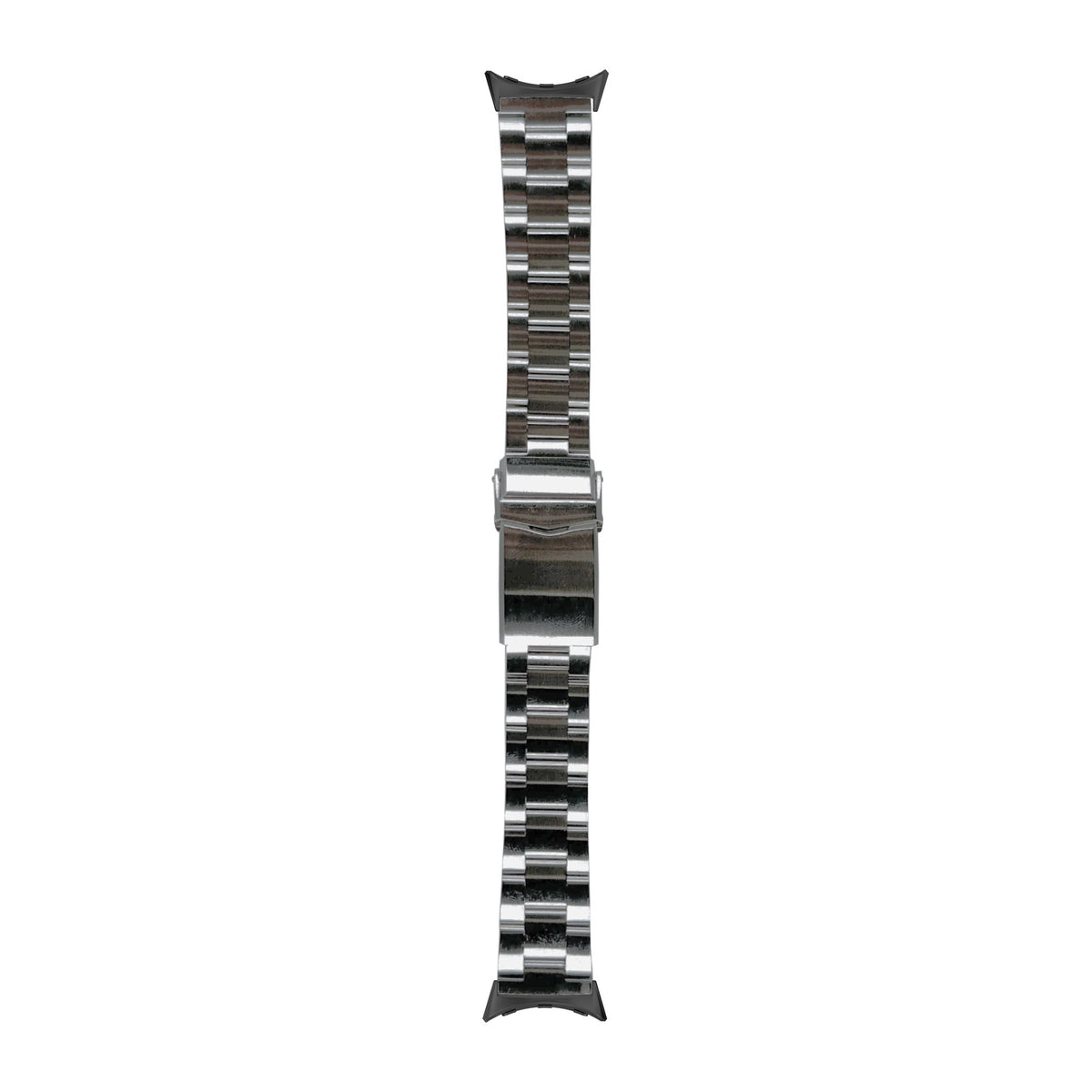 [Pixel Watch 3-5 45mm] Super-O Steel Bracelet with V-Clasp - Black with None adapters attached, flat lay
