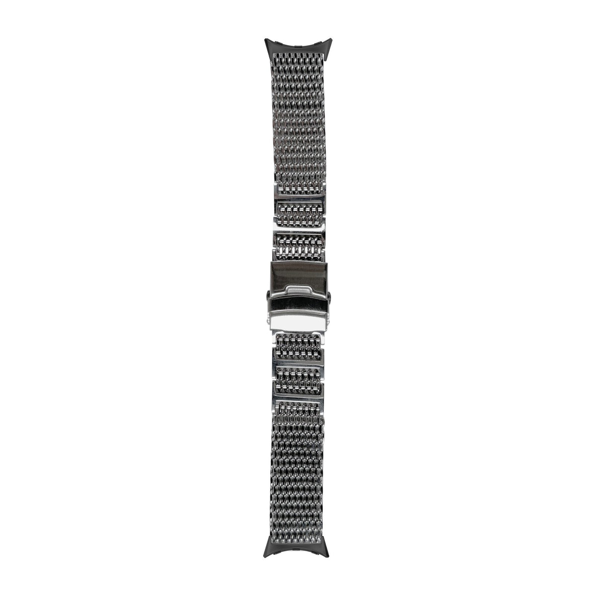 [Pixel Watch 1-5 41mm] Shark Mesh Bracelet - Folding Deployant Clasp - Silver - Gold with None adapters attached, flat lay