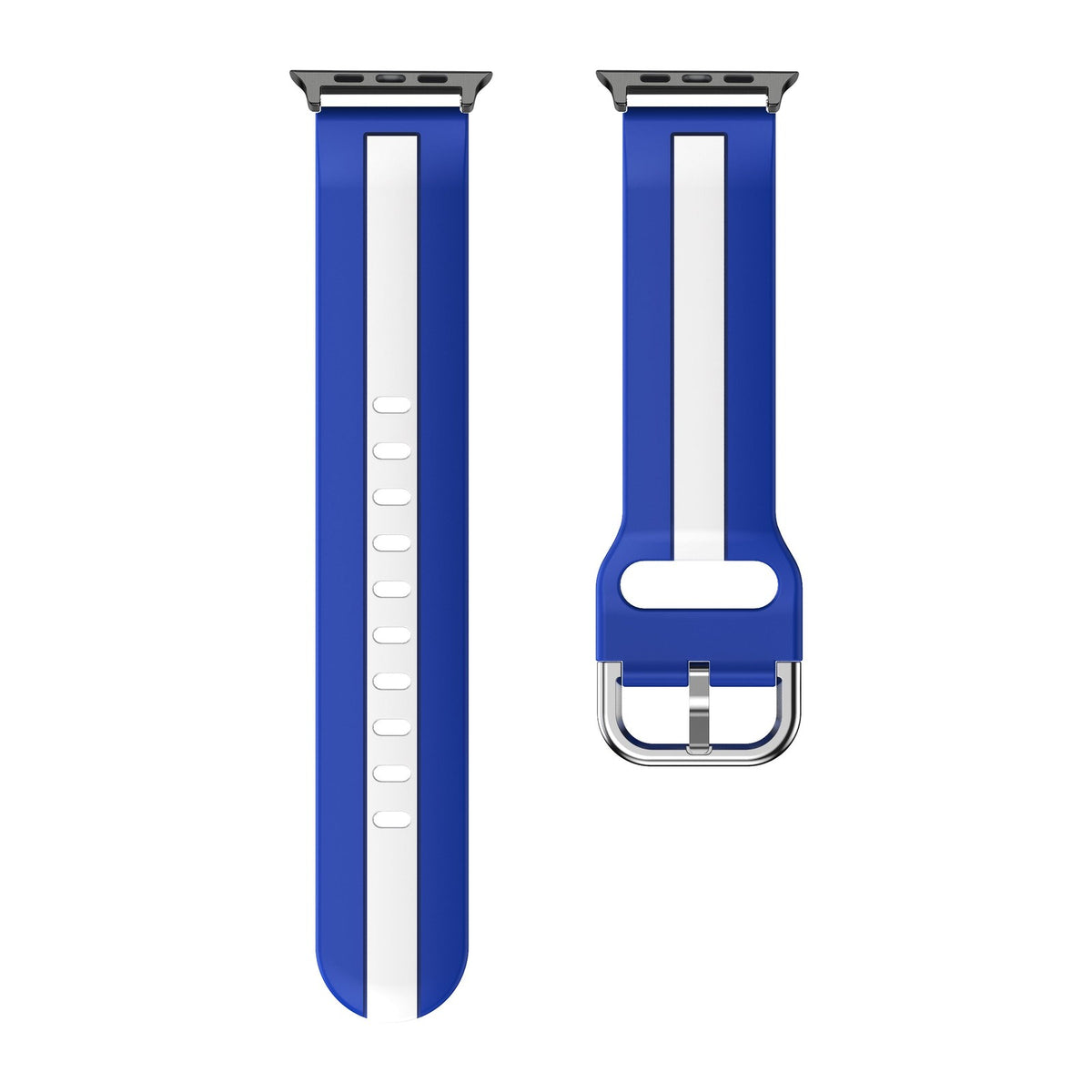 Striped Silicone Blue / White Black with Connecters - Spring Bar Type for Apple Watch