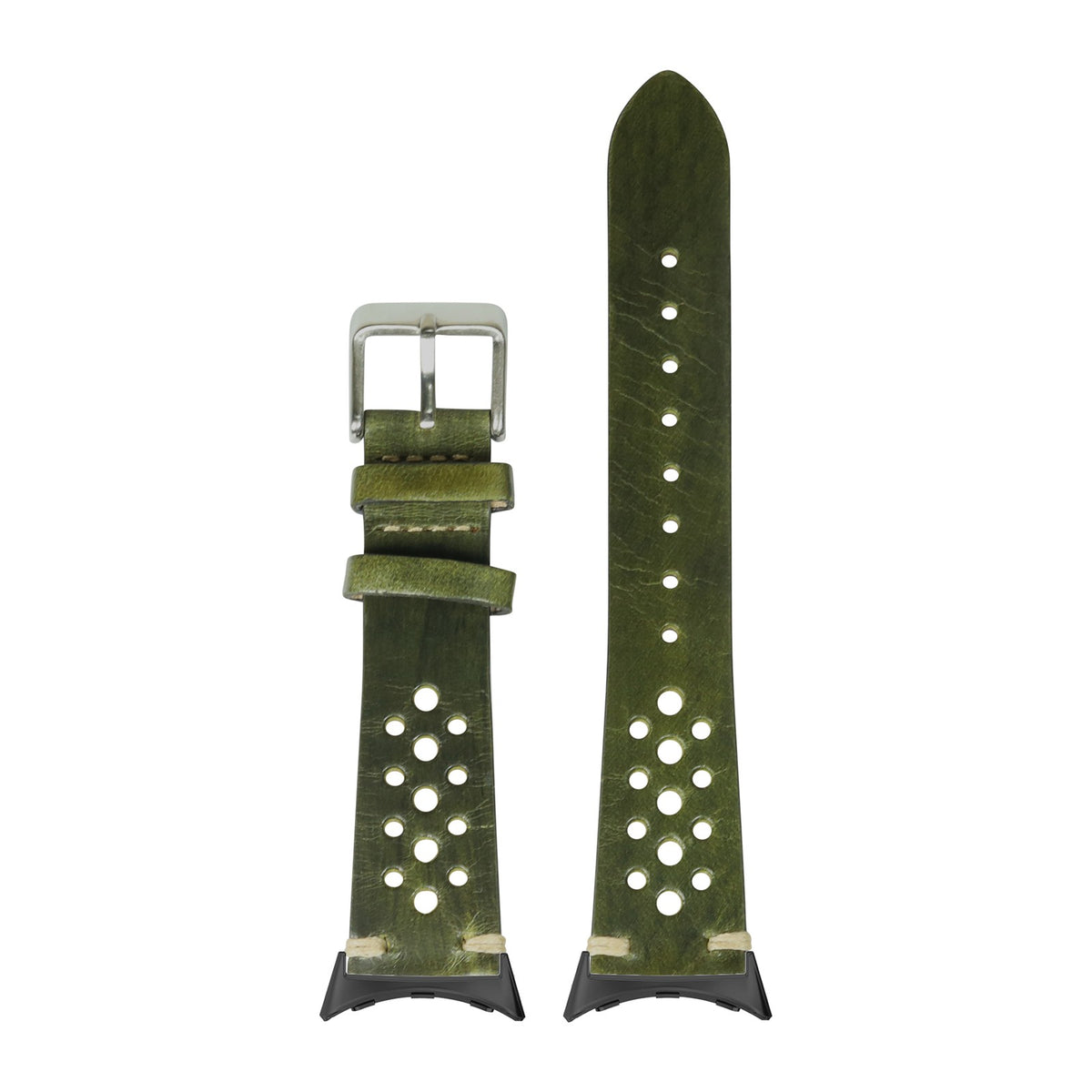 Vintage Rally Leather - Burnished Amazon Green Black with Google Pixel Spring Bar Adapters - Wear Any 20mm Strap! for Pixel Watch 1-5 41mm